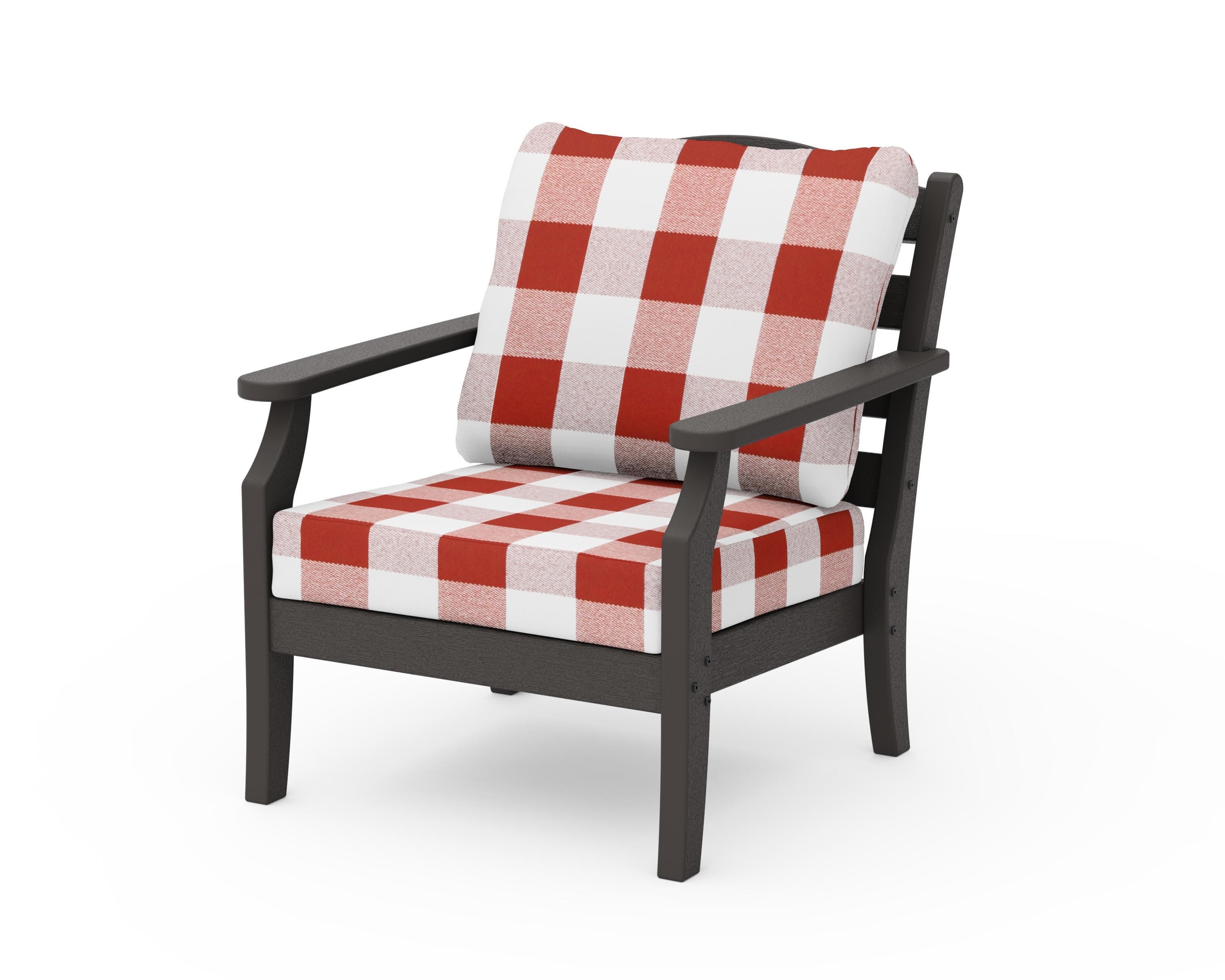 Savannah Deep Seating Chair in Vintage Coffee / Buffalo Plaid Crimson