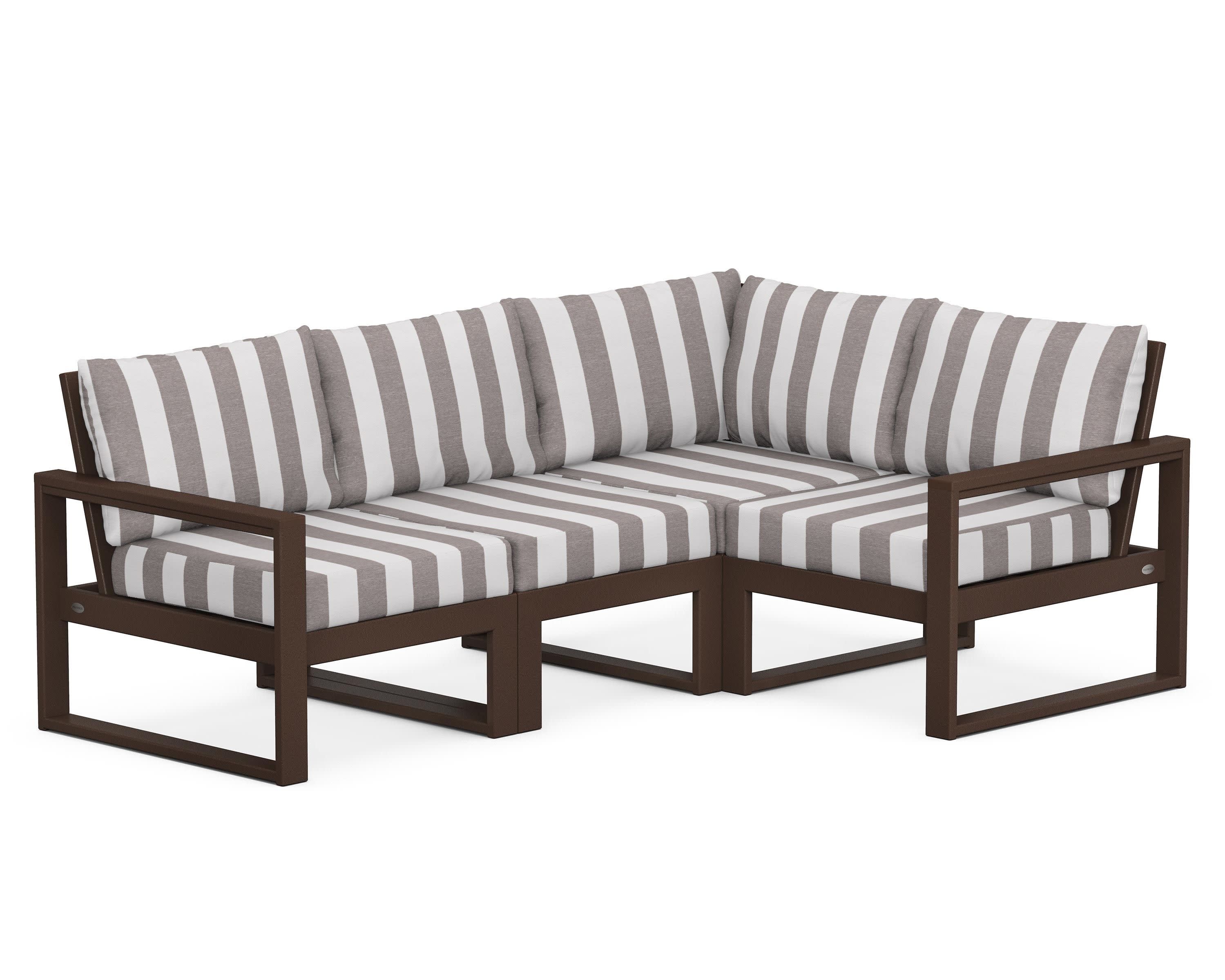 EDGE 4-Piece Modular Deep Seating Set in Mahogany / Cabana Stripe Grey Mist