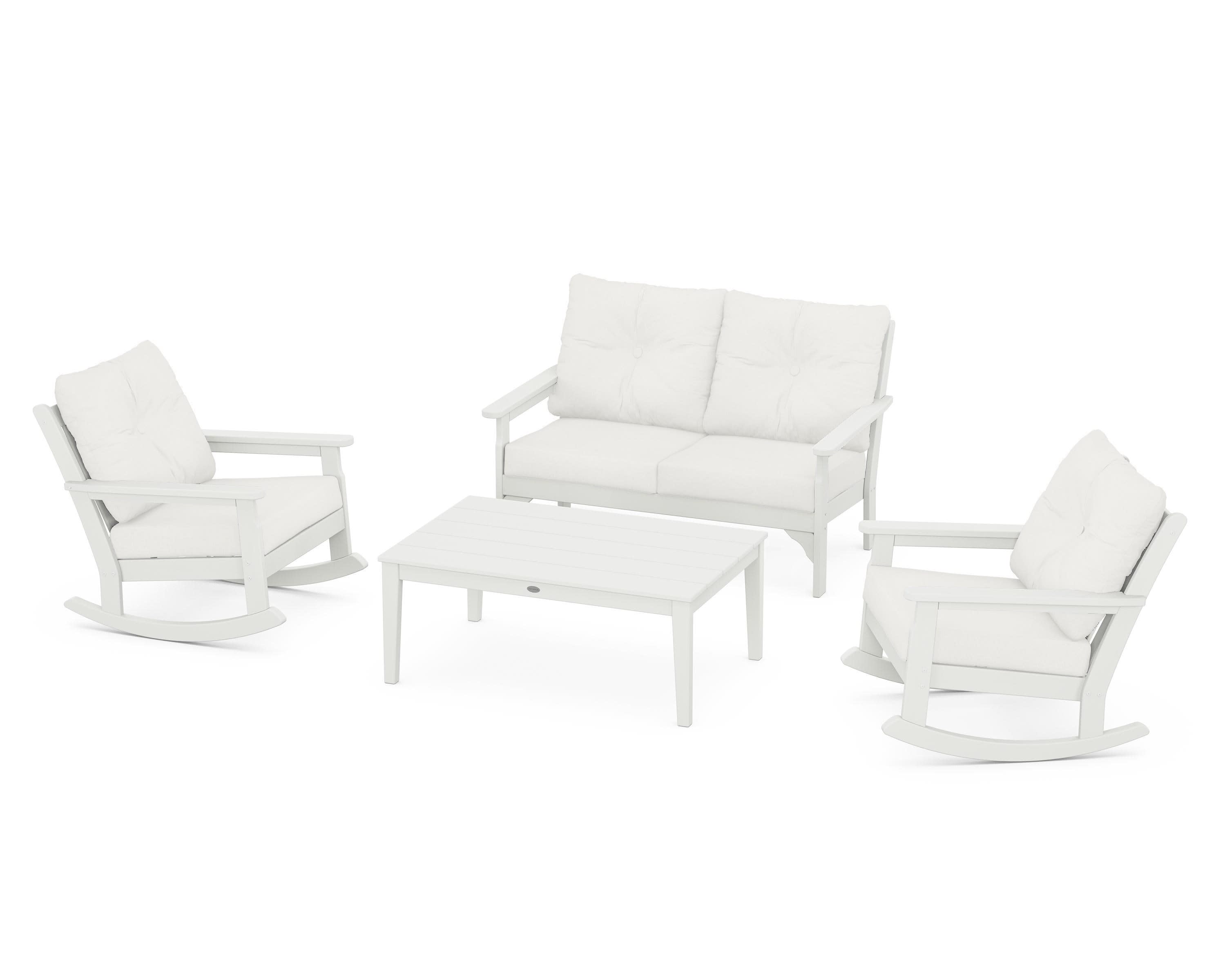 Vineyard 4-Piece Deep Seating Rocking Chair Set in Vintage White / Natural Linen