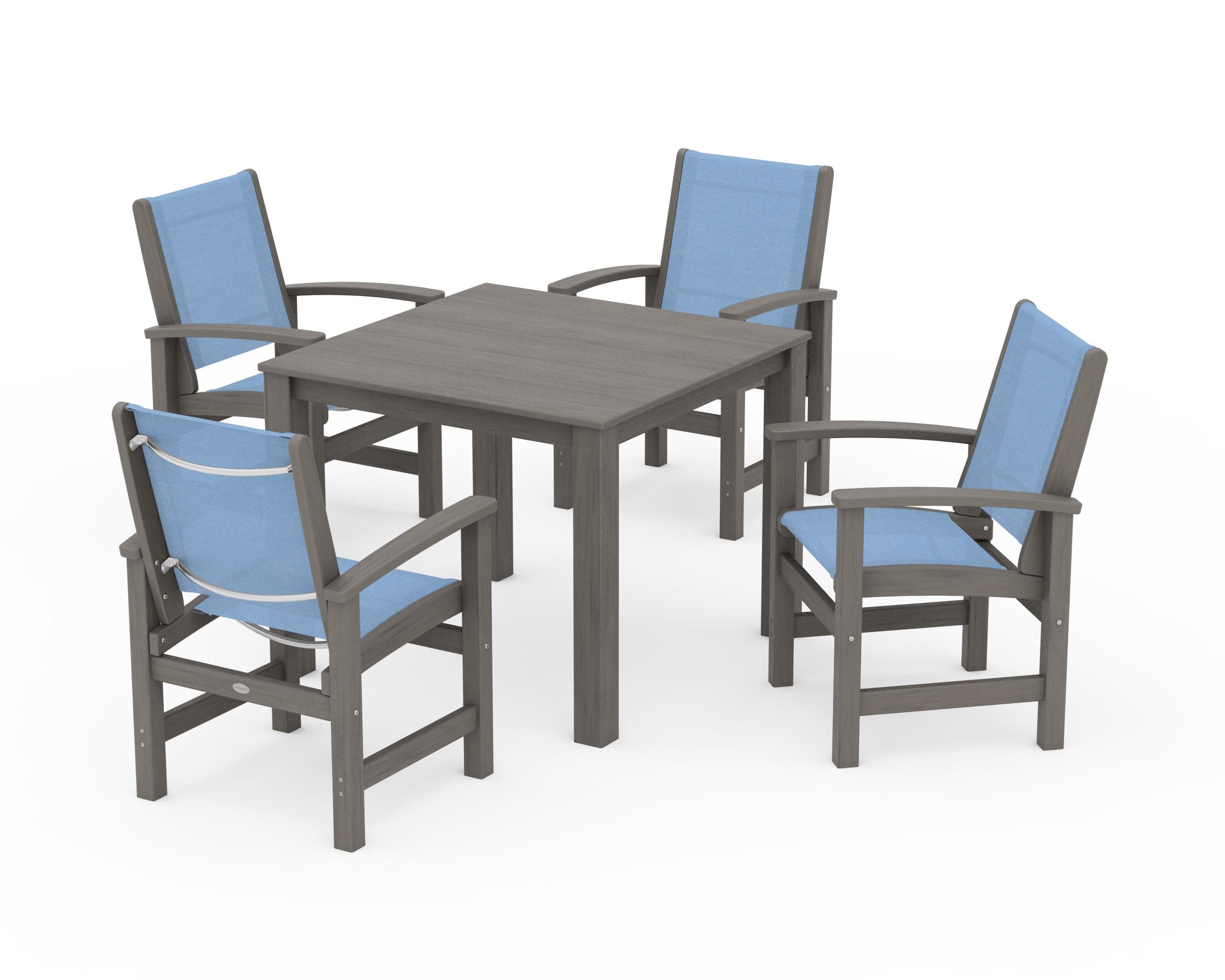 Coastal 5-Piece Parsons Dining Set in Driftwood / Poolside Sling