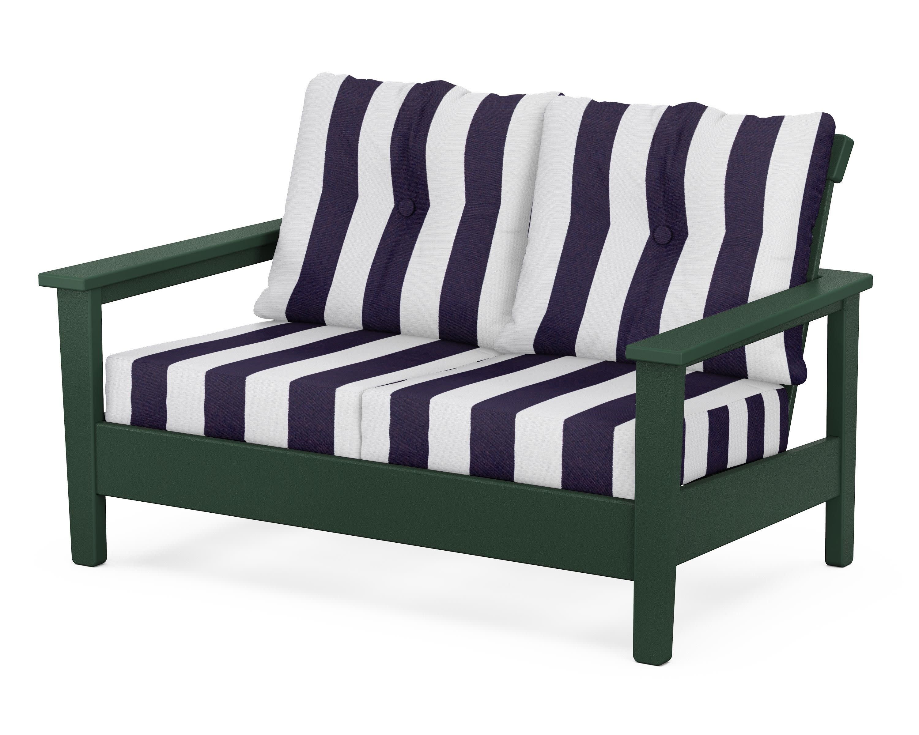 Prescott Deep Seating Loveseat in Green / Cabana Stripe Navy