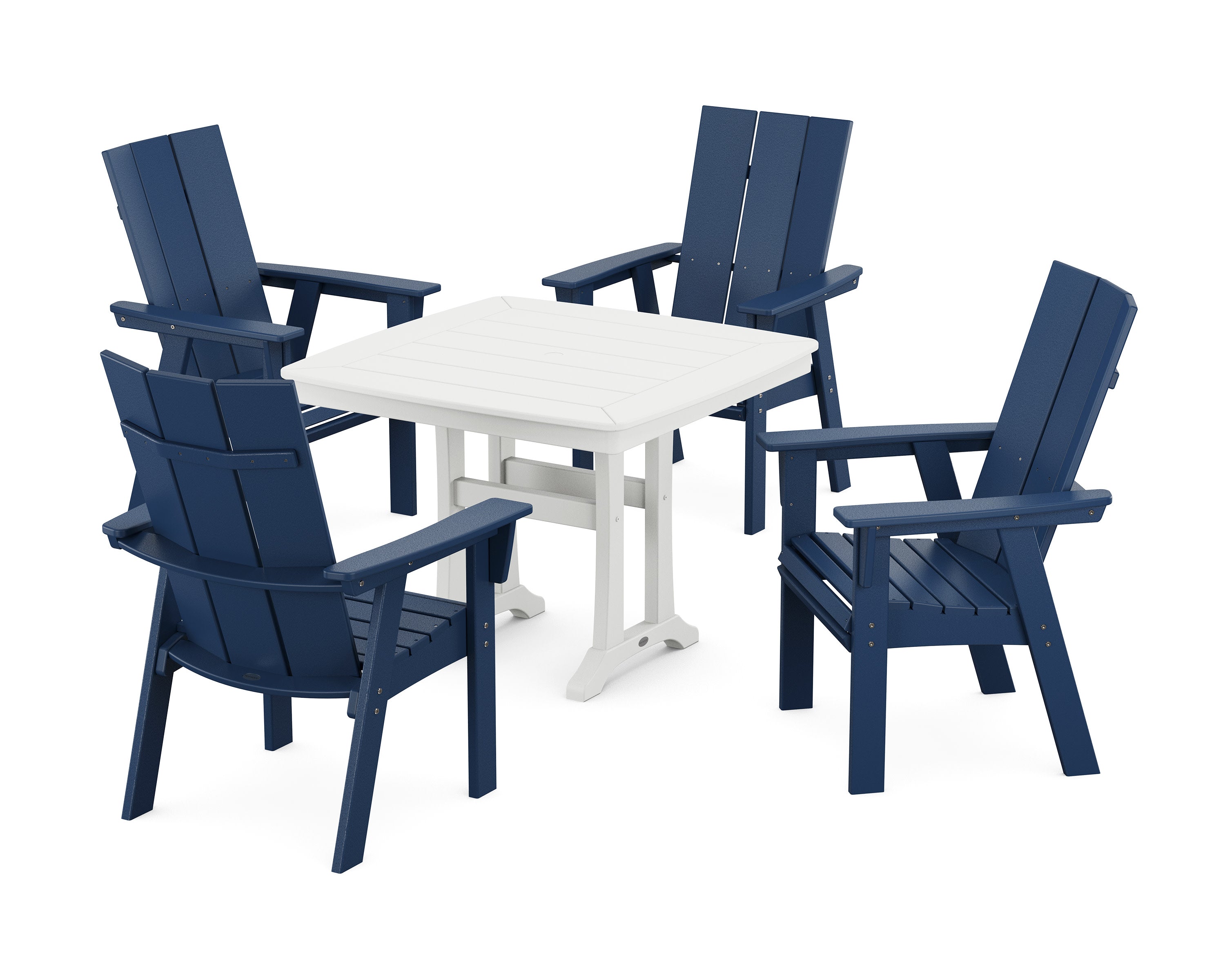 Modern Adirondack 5-Piece Dining Set with Trestle Legs in Navy / White