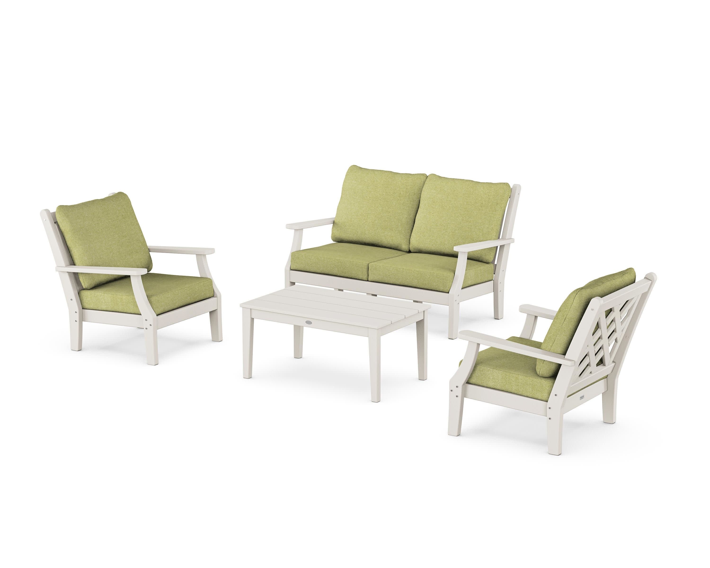 Wovendale 4-Piece Deep Seating Set with Loveseat in Sand / Chartreuse Boucle