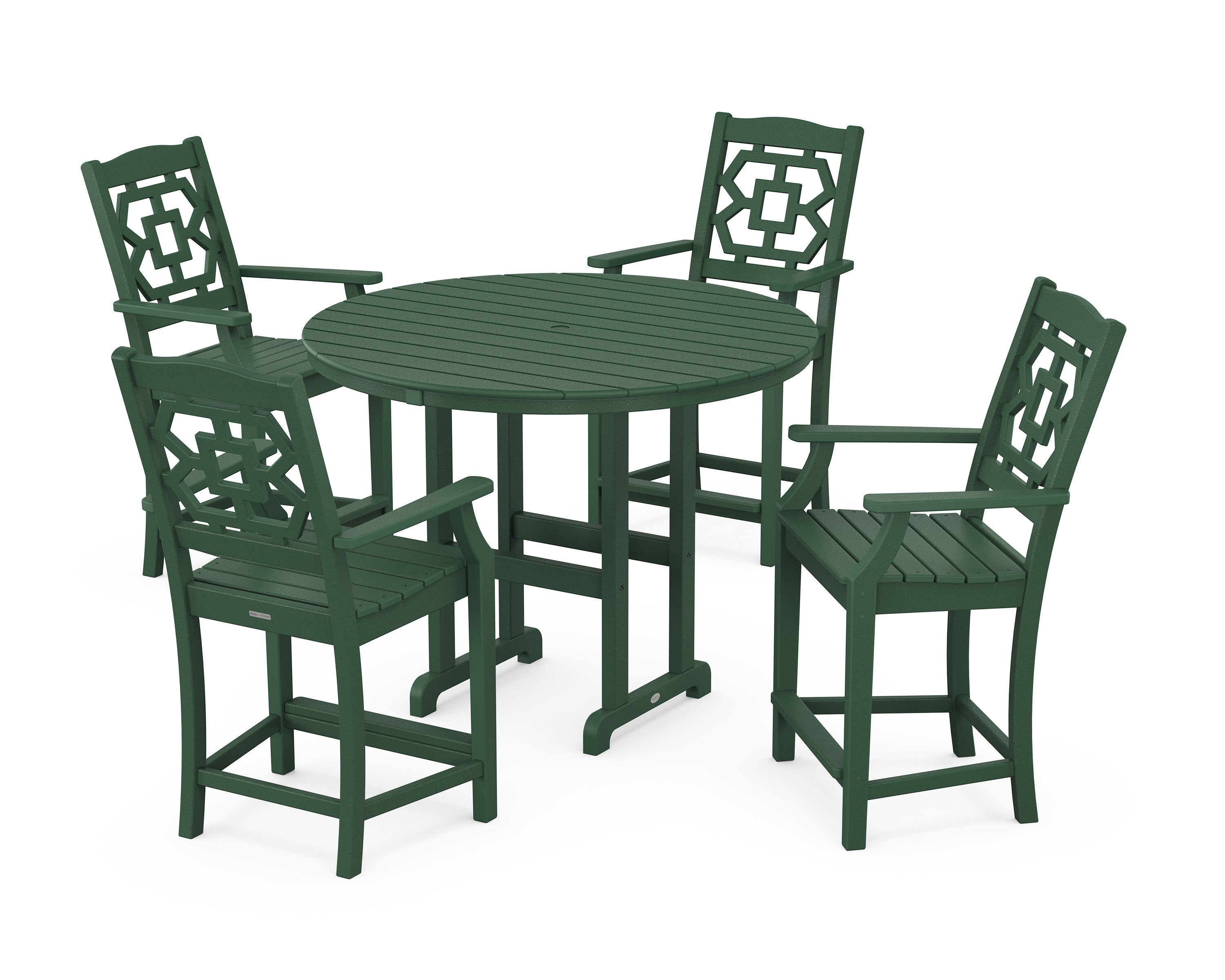 Chinoiserie 5-Piece Round Farmhouse Counter Set in Green