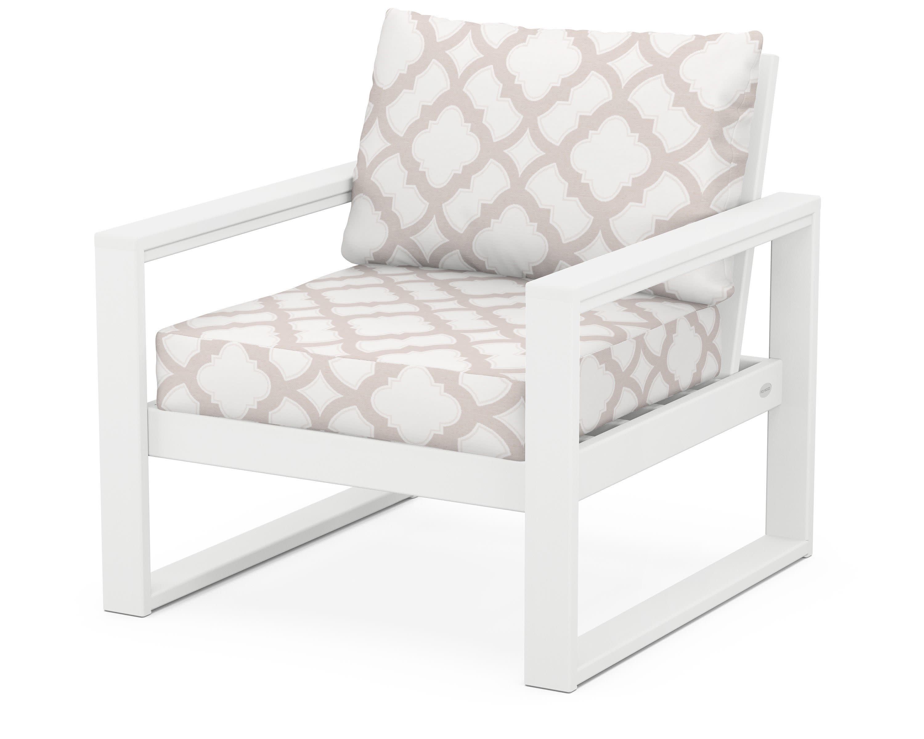 EDGE Club Chair in White / Trellis Dune Burlap