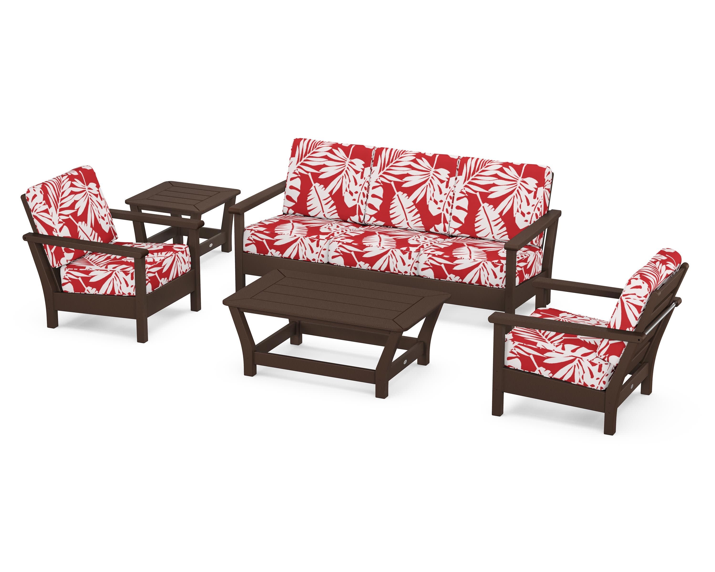 Harbour 5-Piece Deep Seating Set in Mahogany / Leaf Crimson