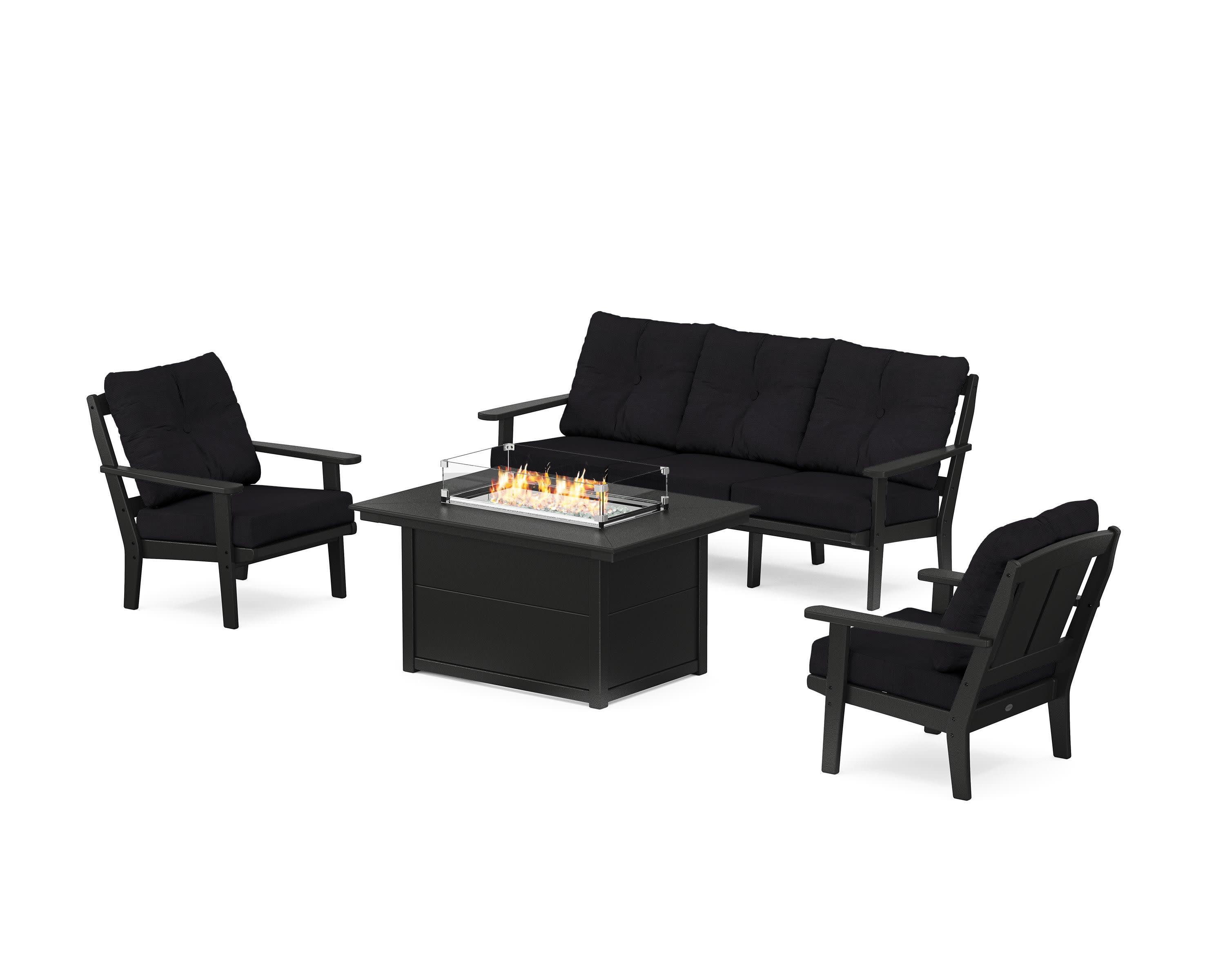 Mission Deep Seating Fire Pit Table Set in Black / Midnight Linen