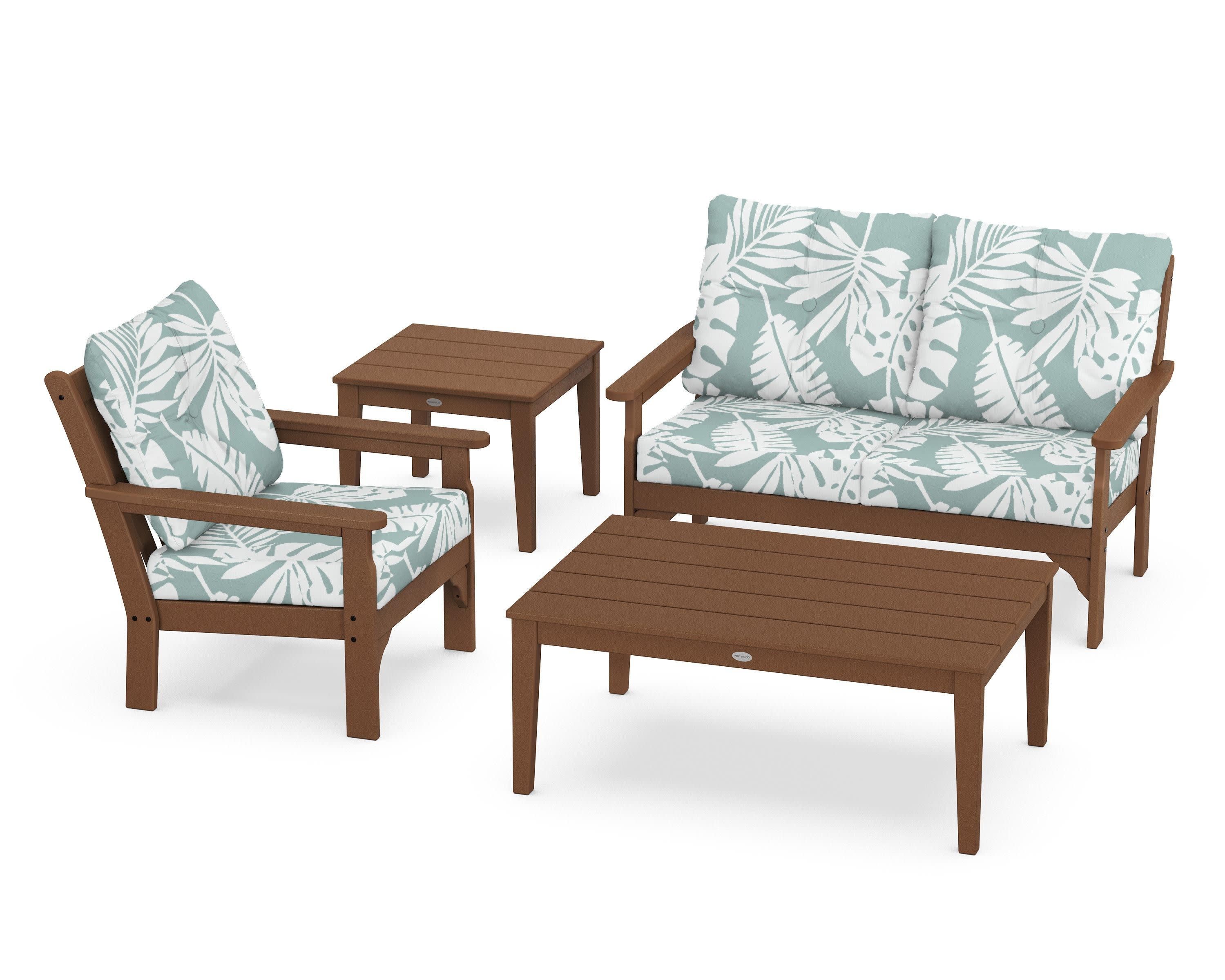 Vineyard 4-Piece Deep Seating Set in Teak / Leaf Glacier Spa