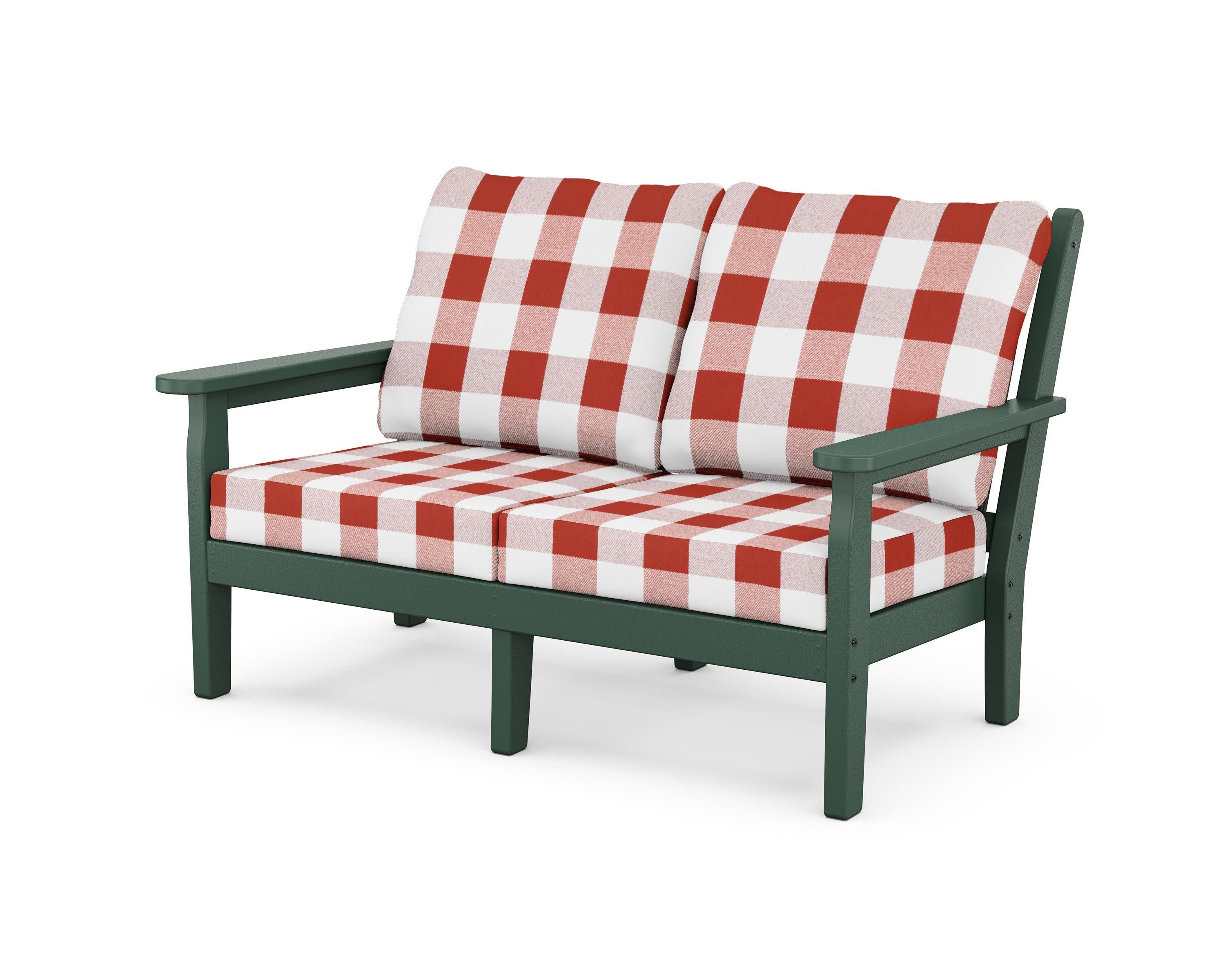 Chippendale Deep Seating Loveseat in Green / Buffalo Plaid Crimson