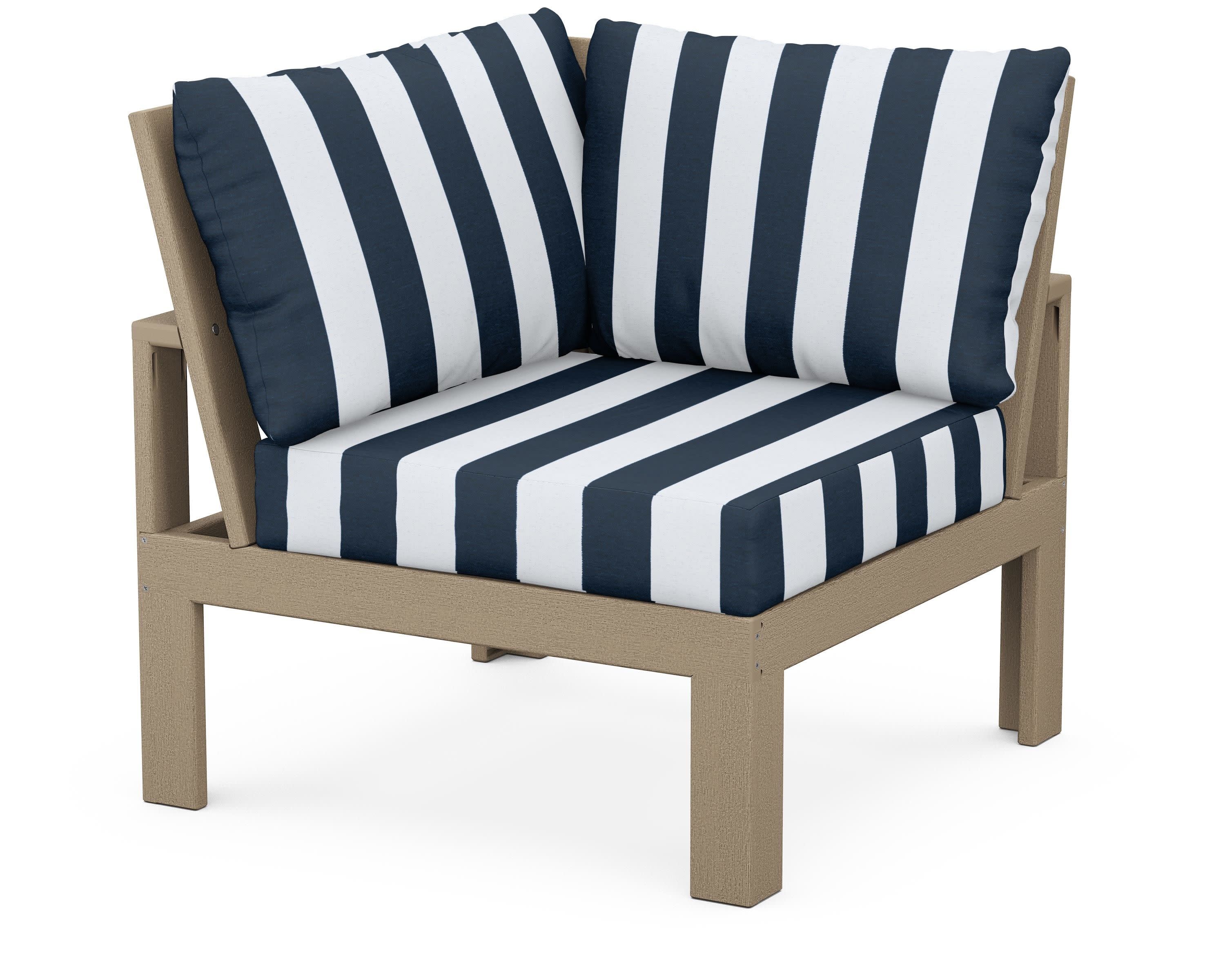 Modular Corner Chair in Vintage Sahara / Cabana Stripe Marine Indigo