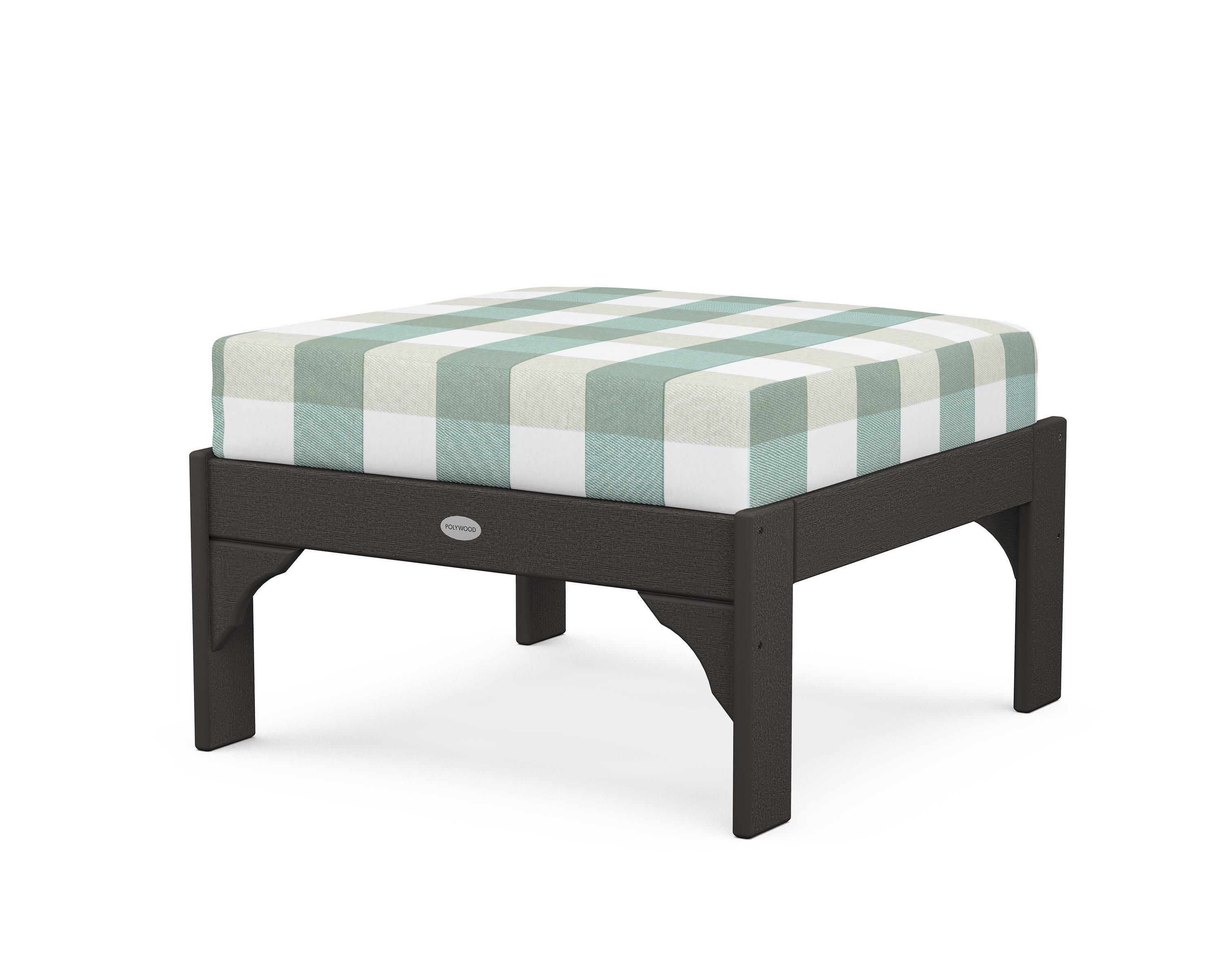 Vineyard Deep Seating Ottoman in Vintage Coffee / Buffalo Plaid Glacier Spa