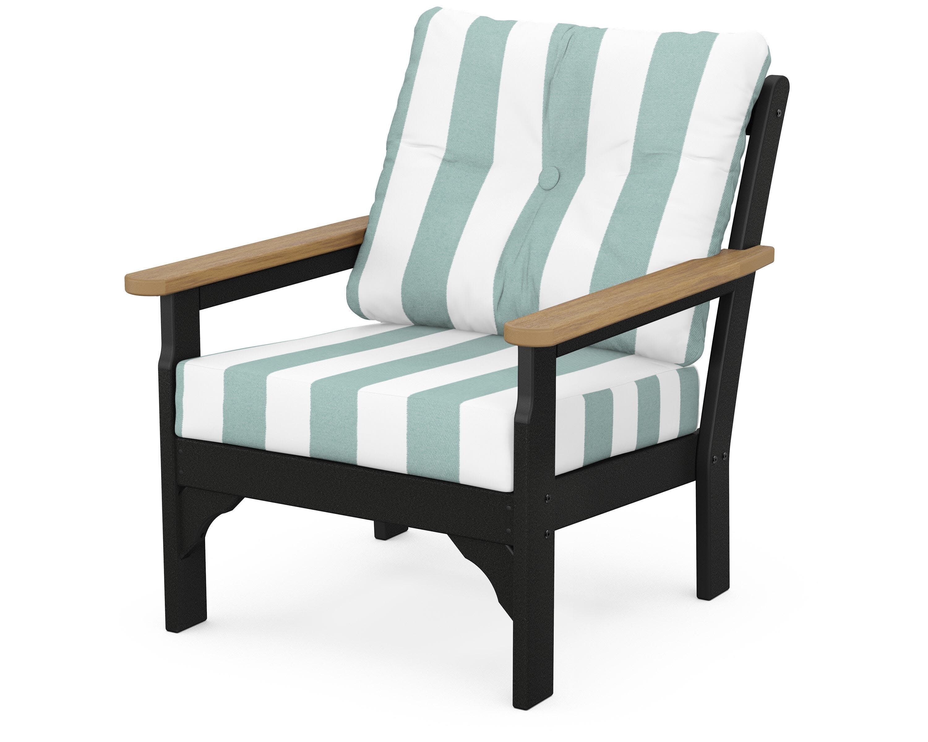 Vineyard Deep Seating Chair in Black / Natural / Cabana Stripe Glacier Spa
