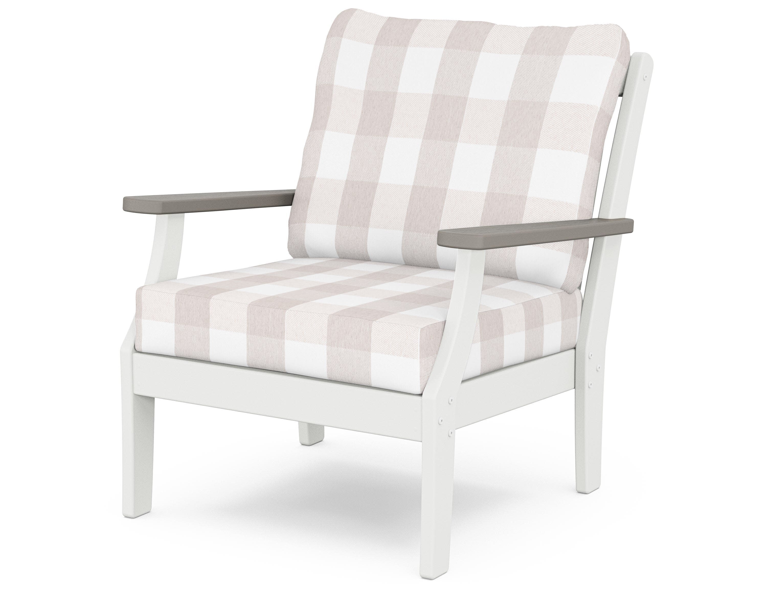 Braxton Deep Seating Chair in White / Driftwood / Buffalo Plaid Dune Burlap
