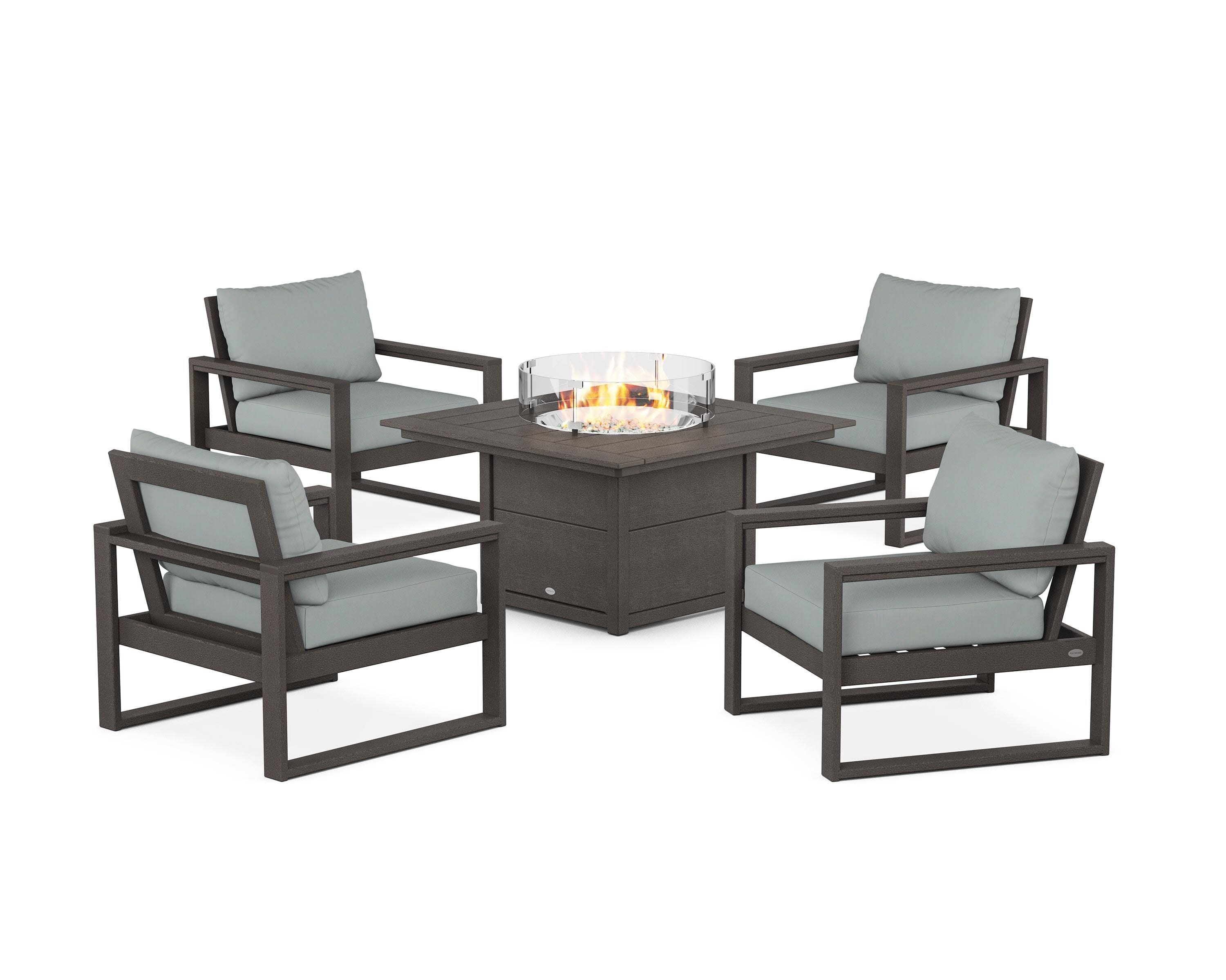EDGE Sectional 5-Piece Deep Seating Set with Fire Pit Table in Vintage Coffee / Spa