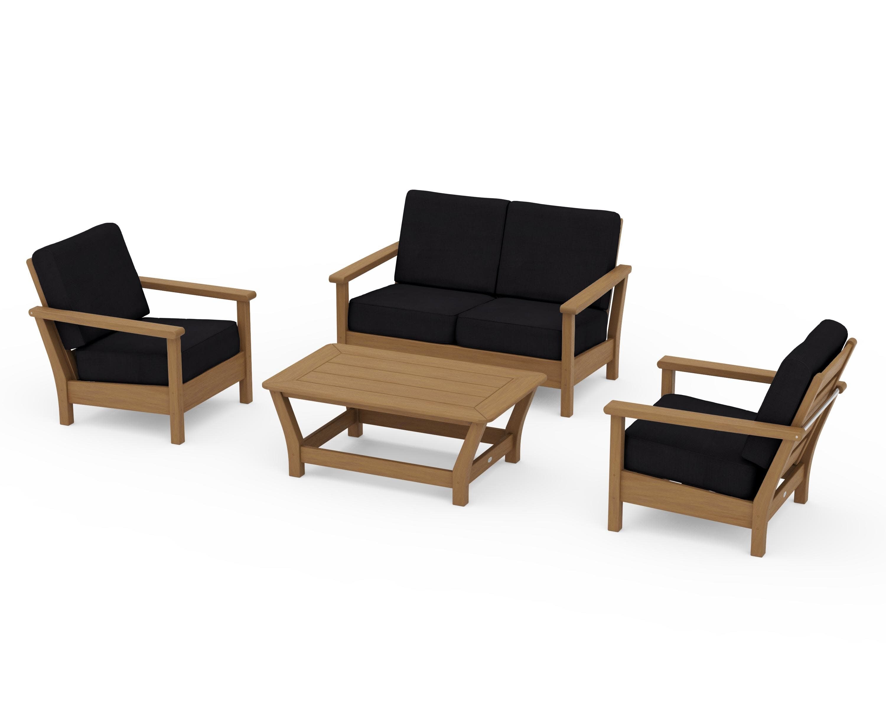Harbour 4-Piece Deep Seating Set in Natural / Midnight Linen