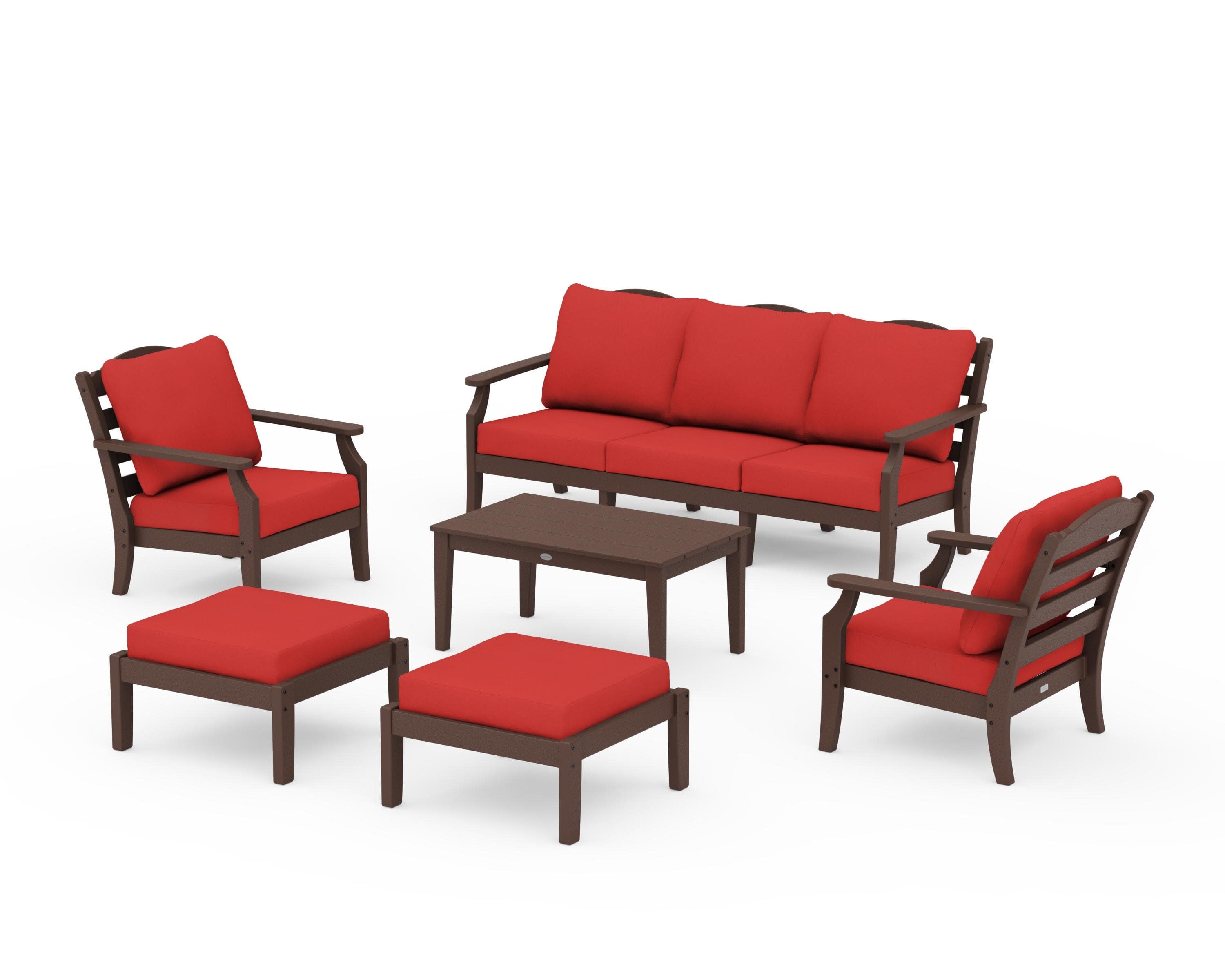 Savannah 6-Piece Lounge Sofa Set in Mahogany / Crimson Linen