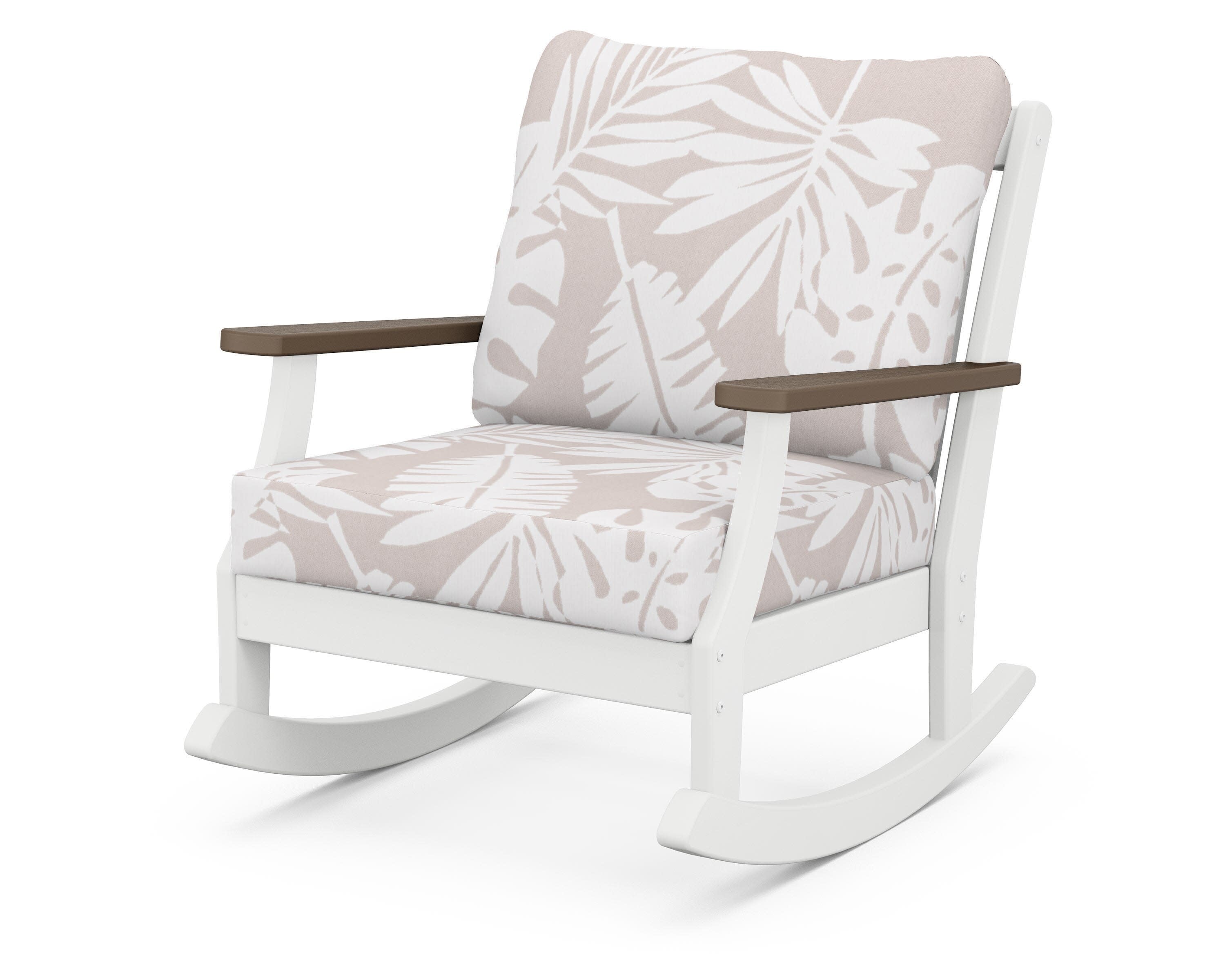 Braxton Deep Seating Rocking Chair in White / Kona / Leaf Dune Burlap