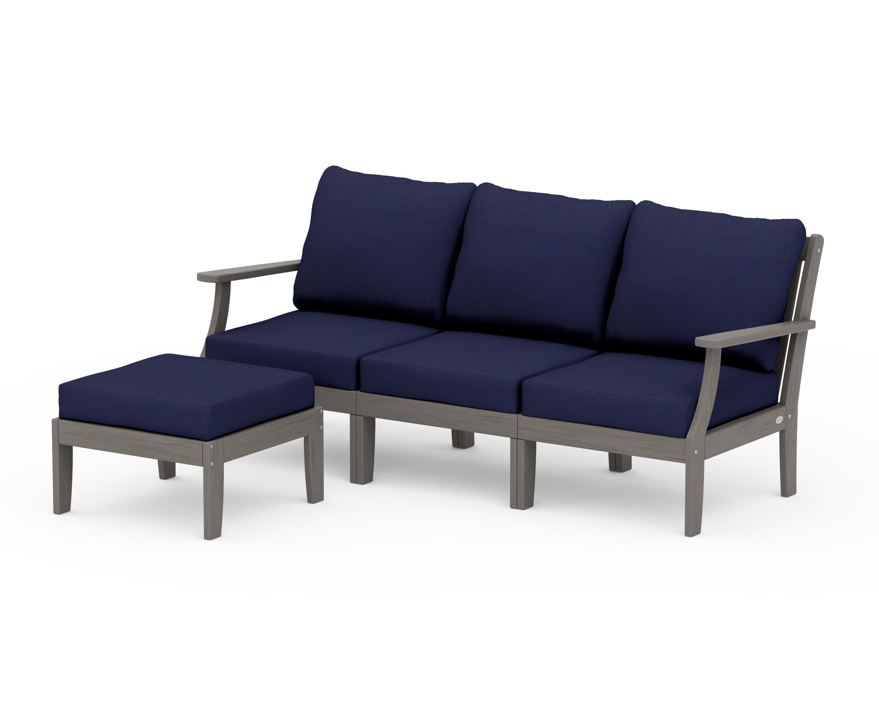 Braxton Modular 4-Piece Deep Seating Set with Ottoman in Driftwood / Navy