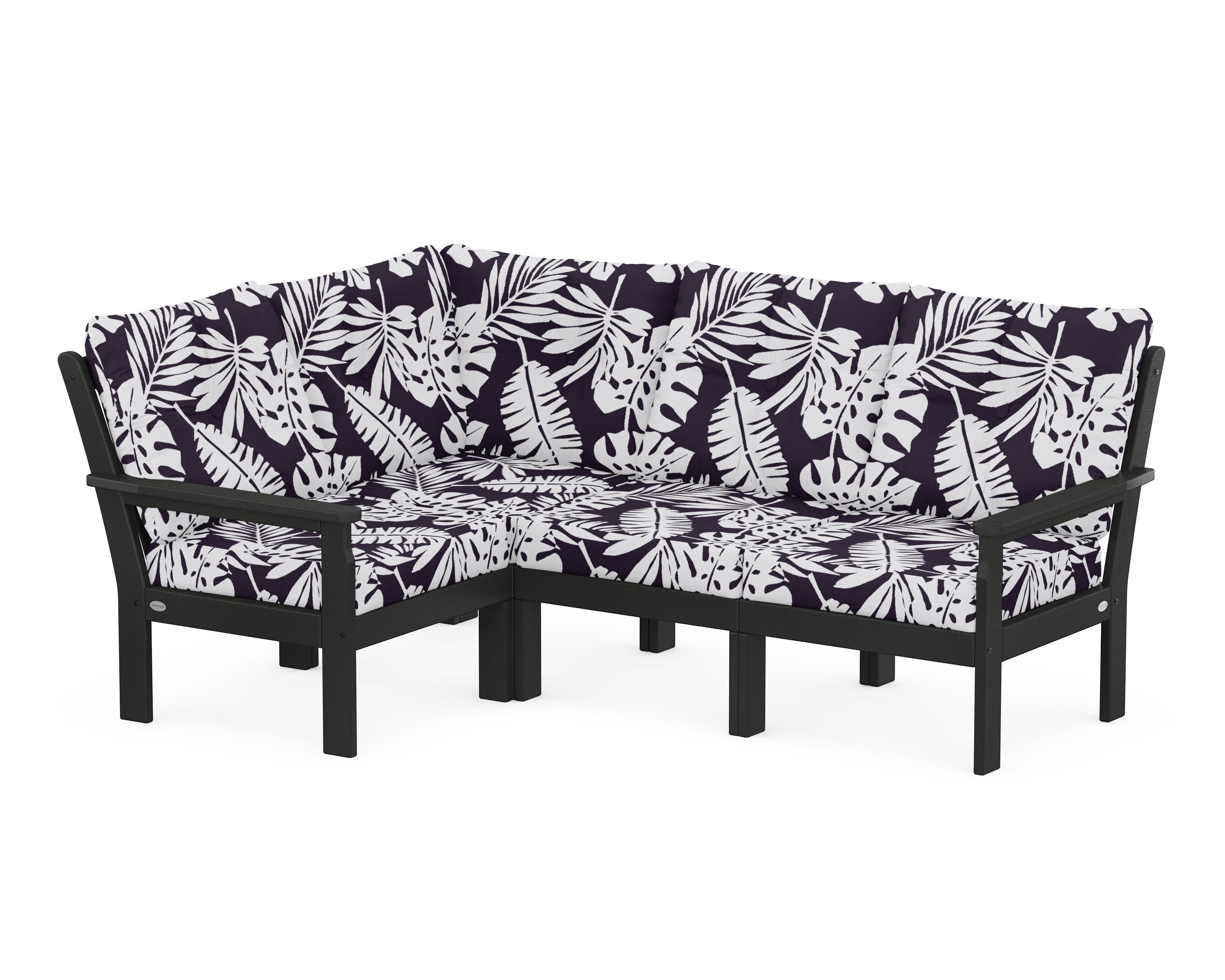 Vineyard 4-Piece Sectional in Black / Leaf Navy