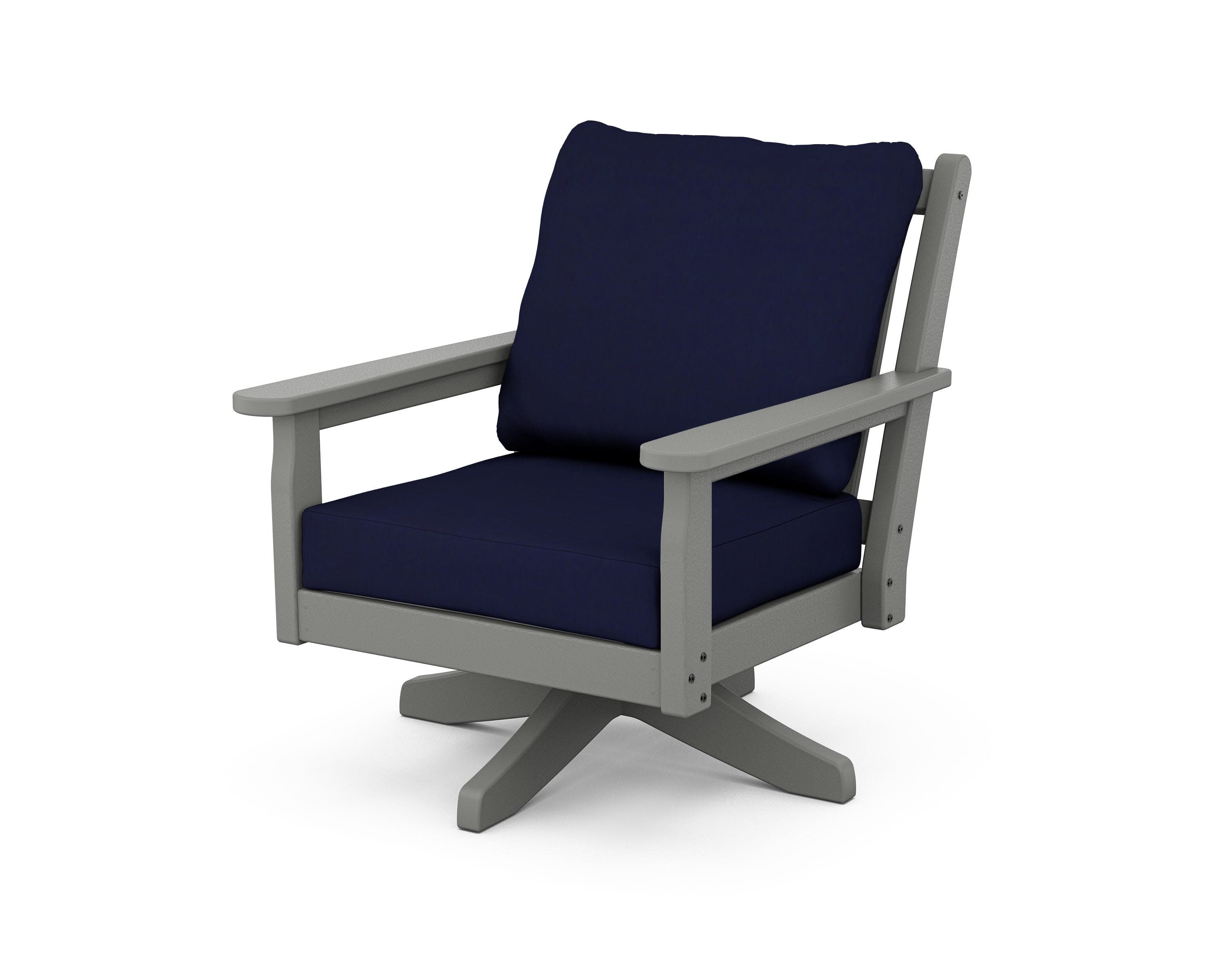 Chippendale Deep Seating Swivel Chair in Slate Grey / Navy
