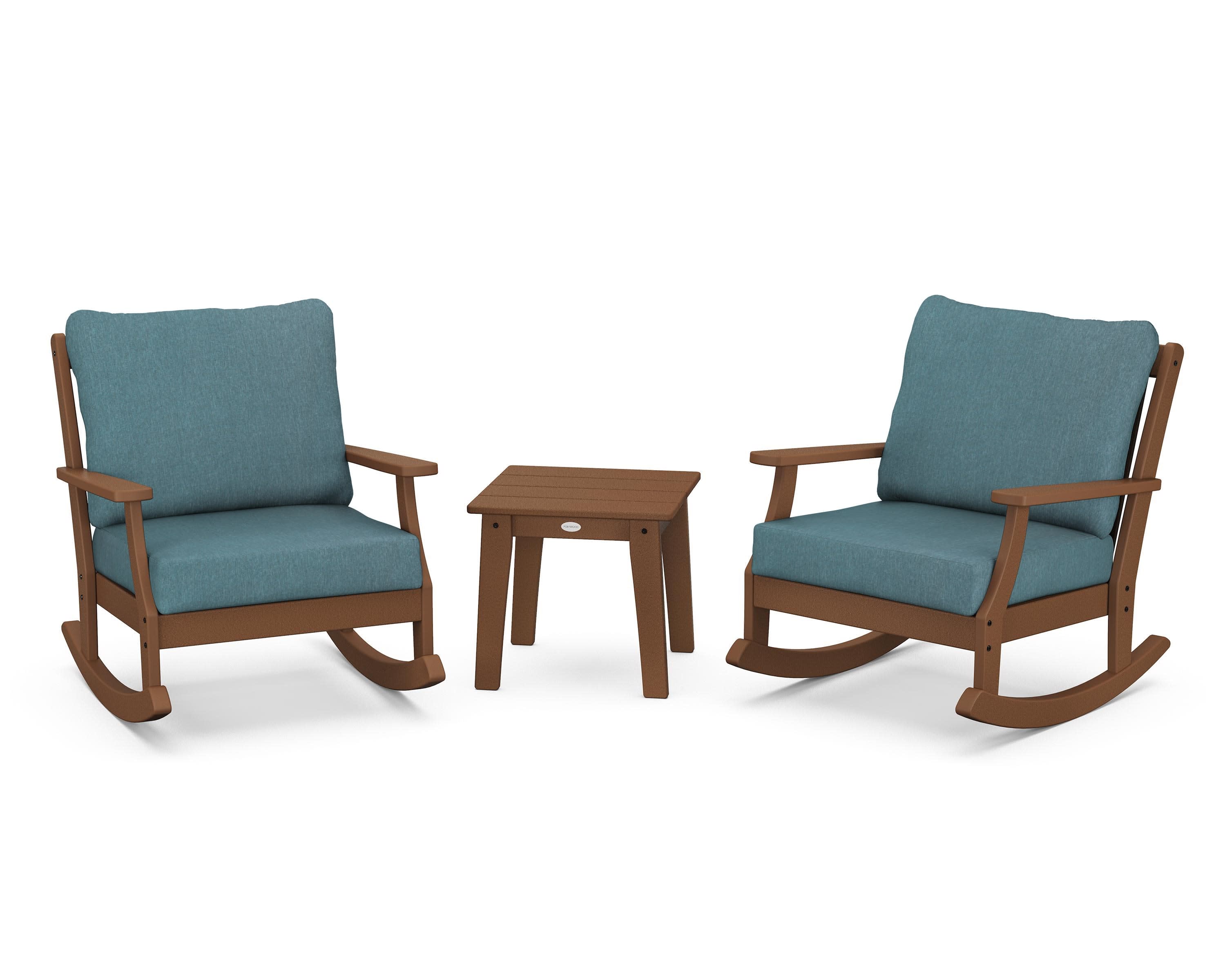 Braxton 3-Piece Deep Seating Rocker Set in Teak / Ocean Teal