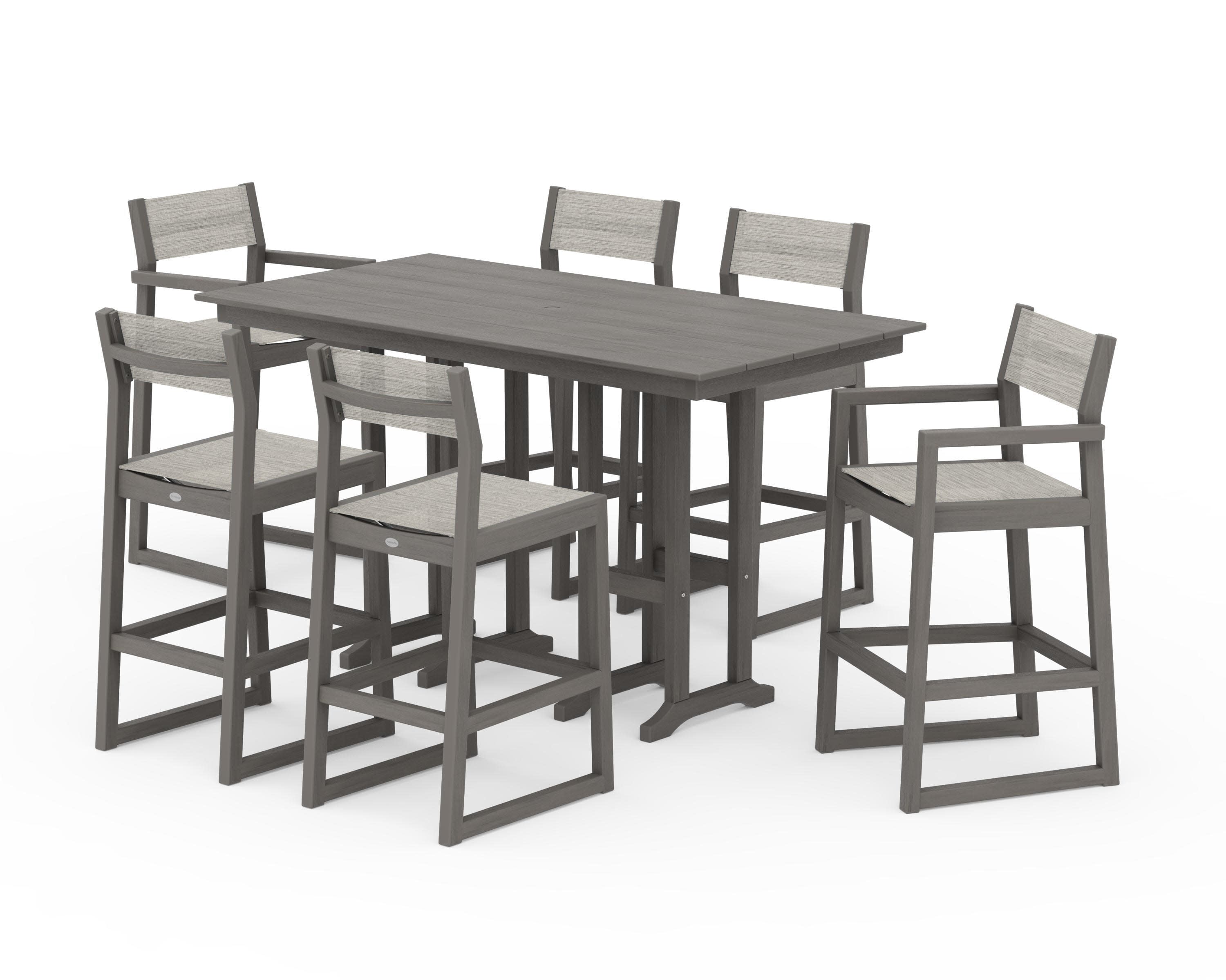 EDGE Sling 7-Piece Farmhouse Bar Set in Driftwood / Birch Sling