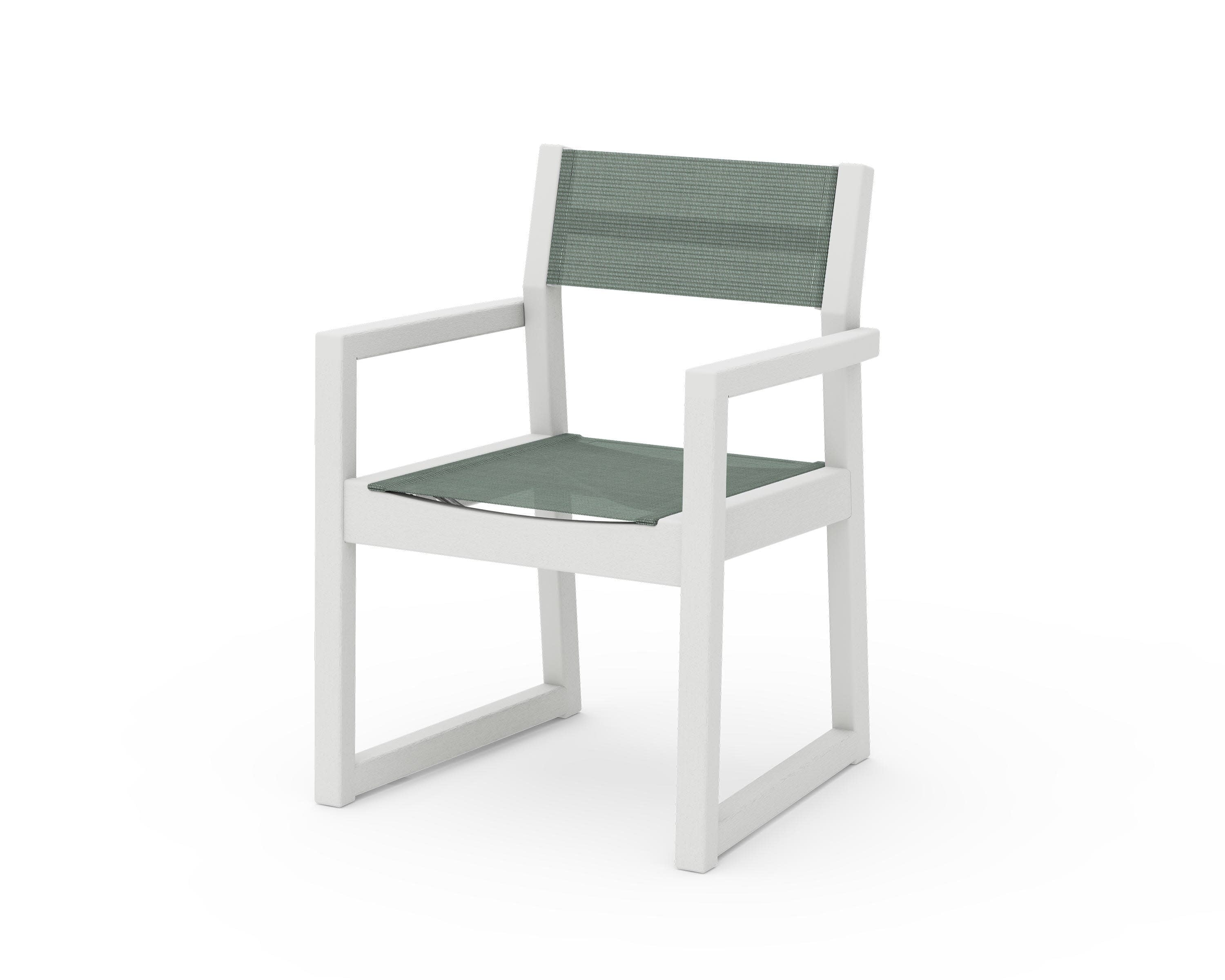 EDGE Sling Dining Arm Chair in Vintage White / Dupioni Sea Mist Sling