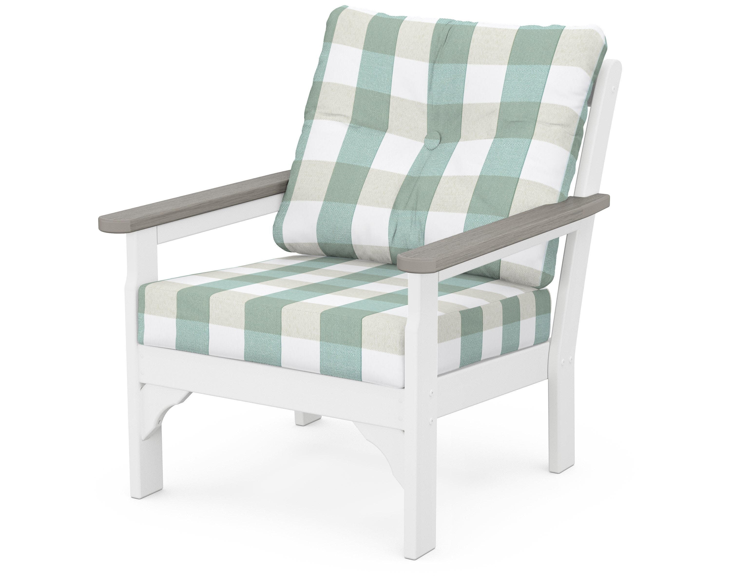 Vineyard Deep Seating Chair in White / Driftwood / Buffalo Plaid Glacier Spa