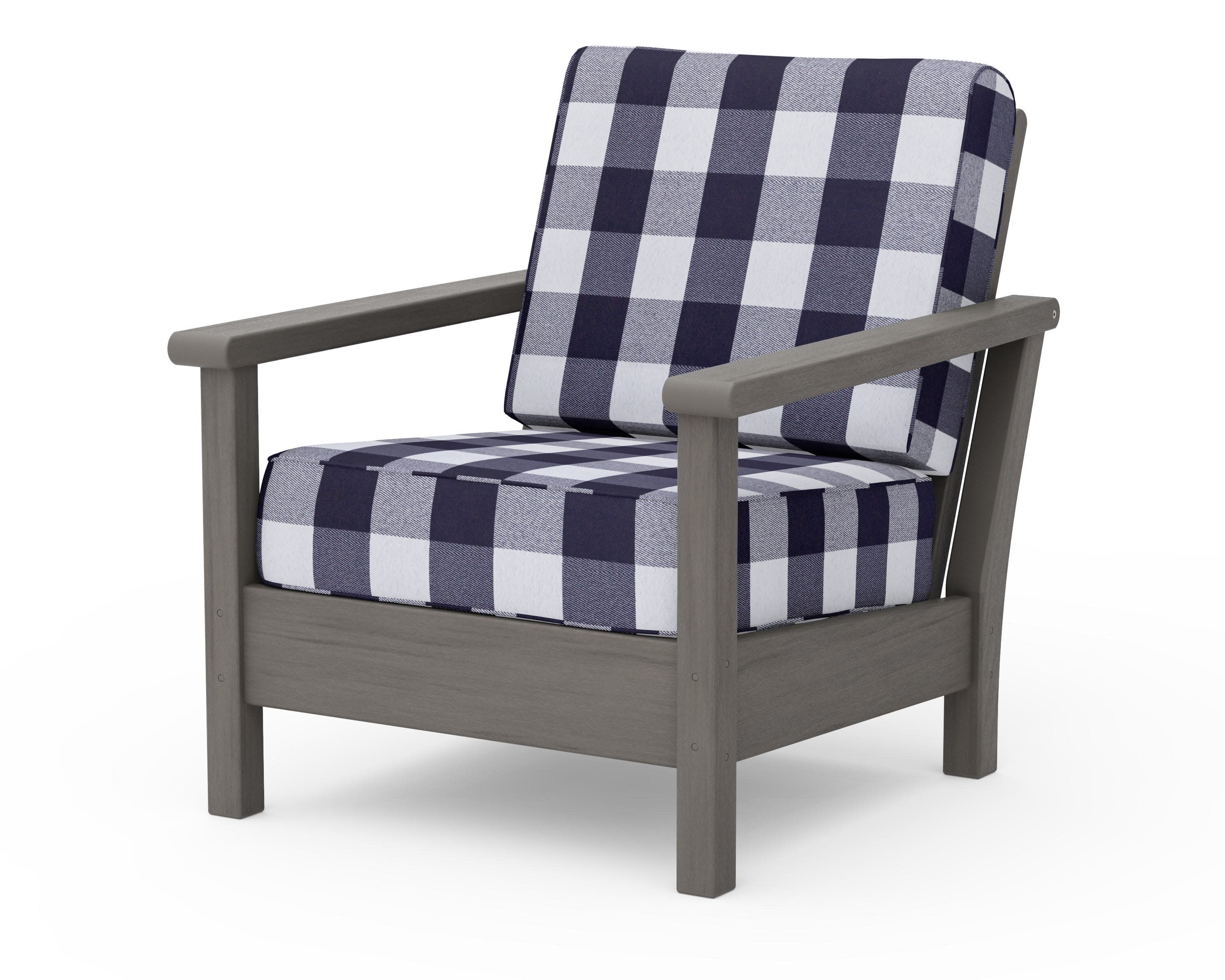 Harbour Deep Seating Chair in Driftwood / Buffalo Plaid Navy