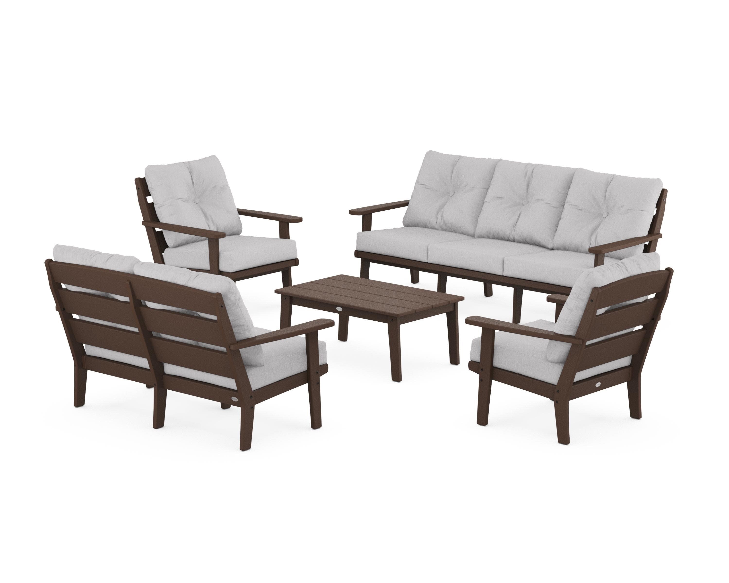 Lakeside 5-Piece Lounge Sofa Set in Mahogany / Granite