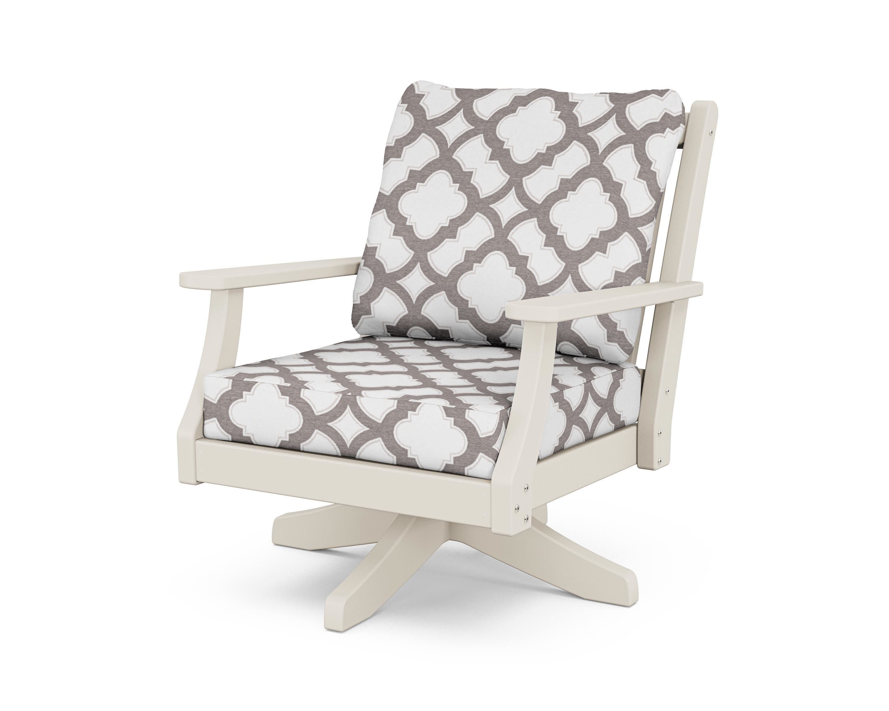 Wovendale Deep Seating Swivel Chair in Sand / Trellis Grey Mist