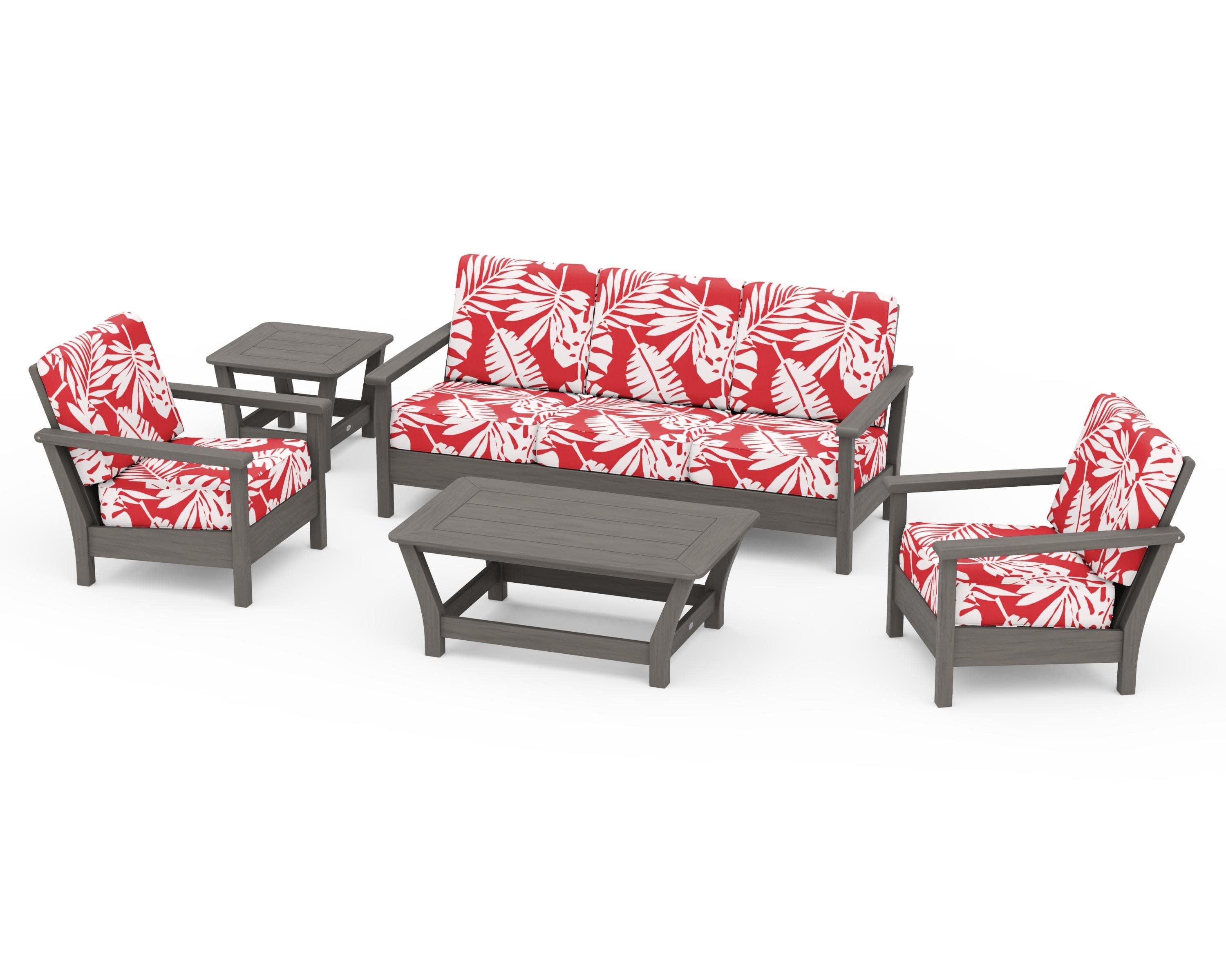 Harbour 5-Piece Deep Seating Set in Driftwood / Leaf Crimson