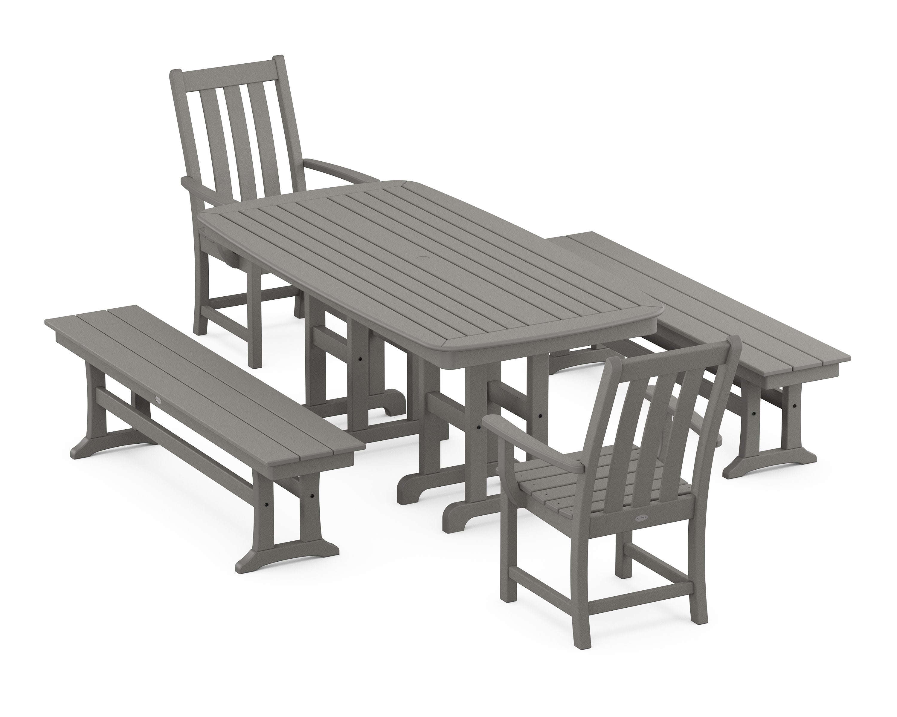 Vineyard 5-Piece Dining Set with Benches in Slate Grey