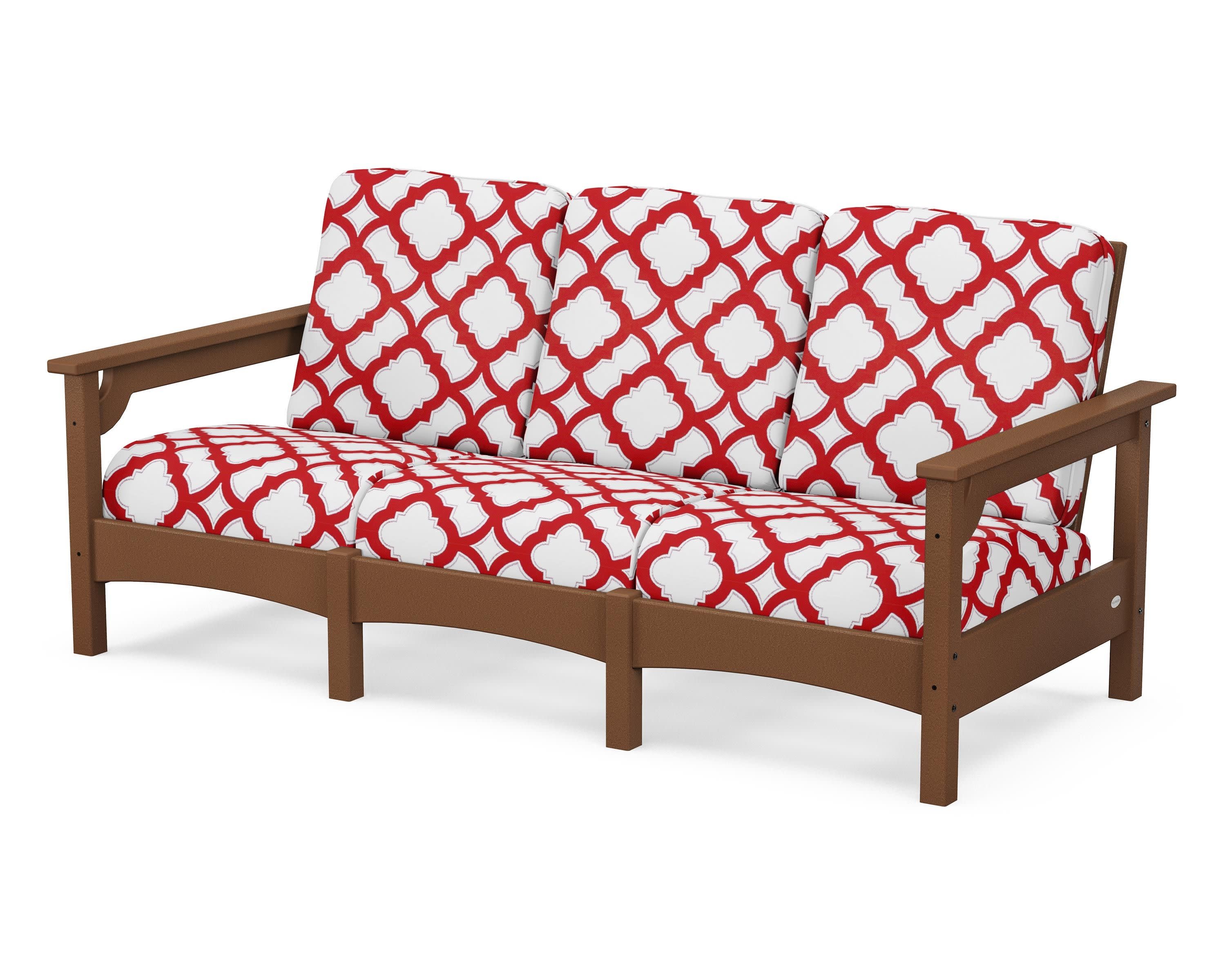Club Sofa in Teak / Trellis Crimson
