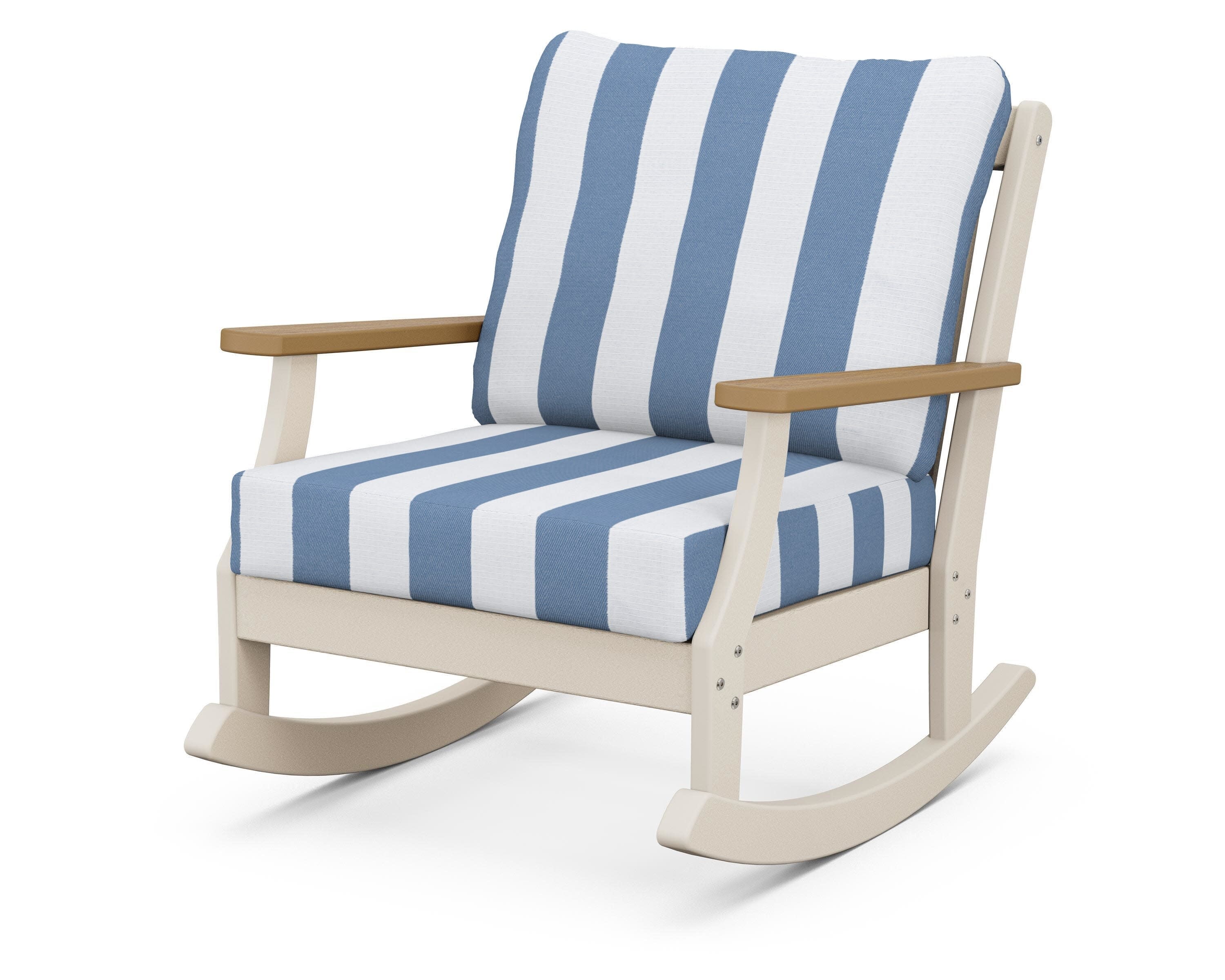 Braxton Deep Seating Rocking Chair in Sand / Natural / Cabana Stripe Sky Blue
