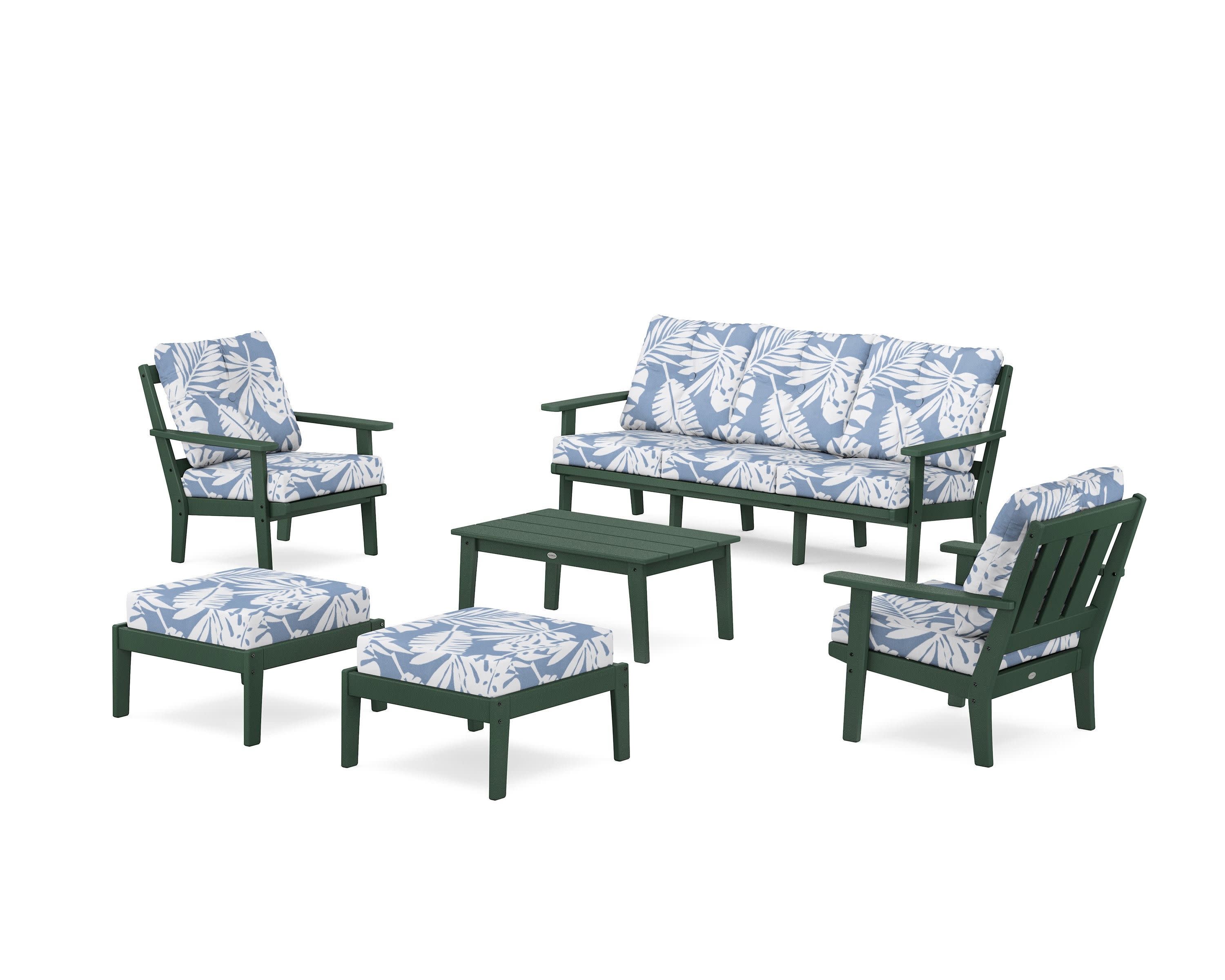Oxford 6-Piece Lounge Sofa Set in Green / Leaf Sky Blue