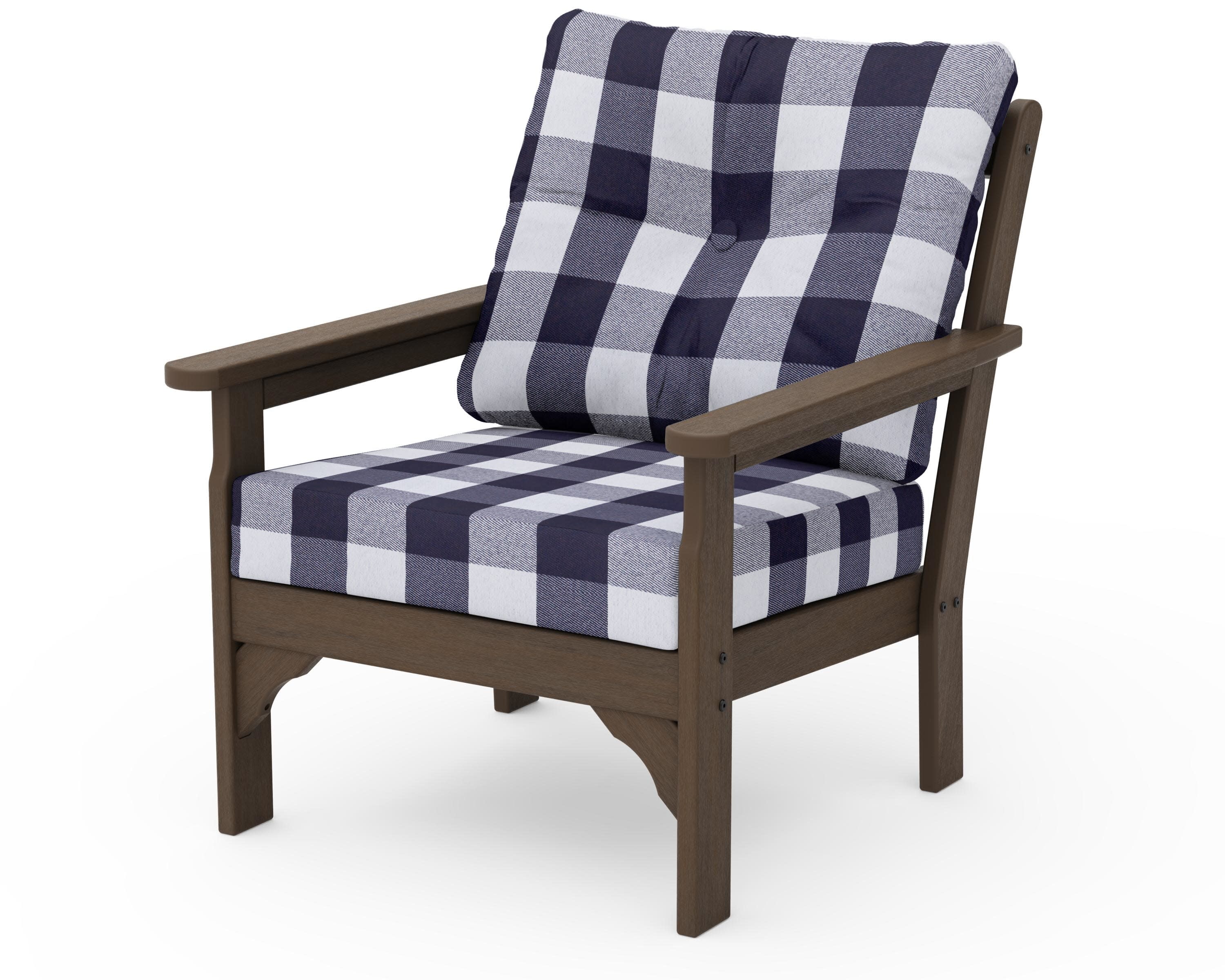 Vineyard Deep Seating Chair in Kona / Buffalo Plaid Navy