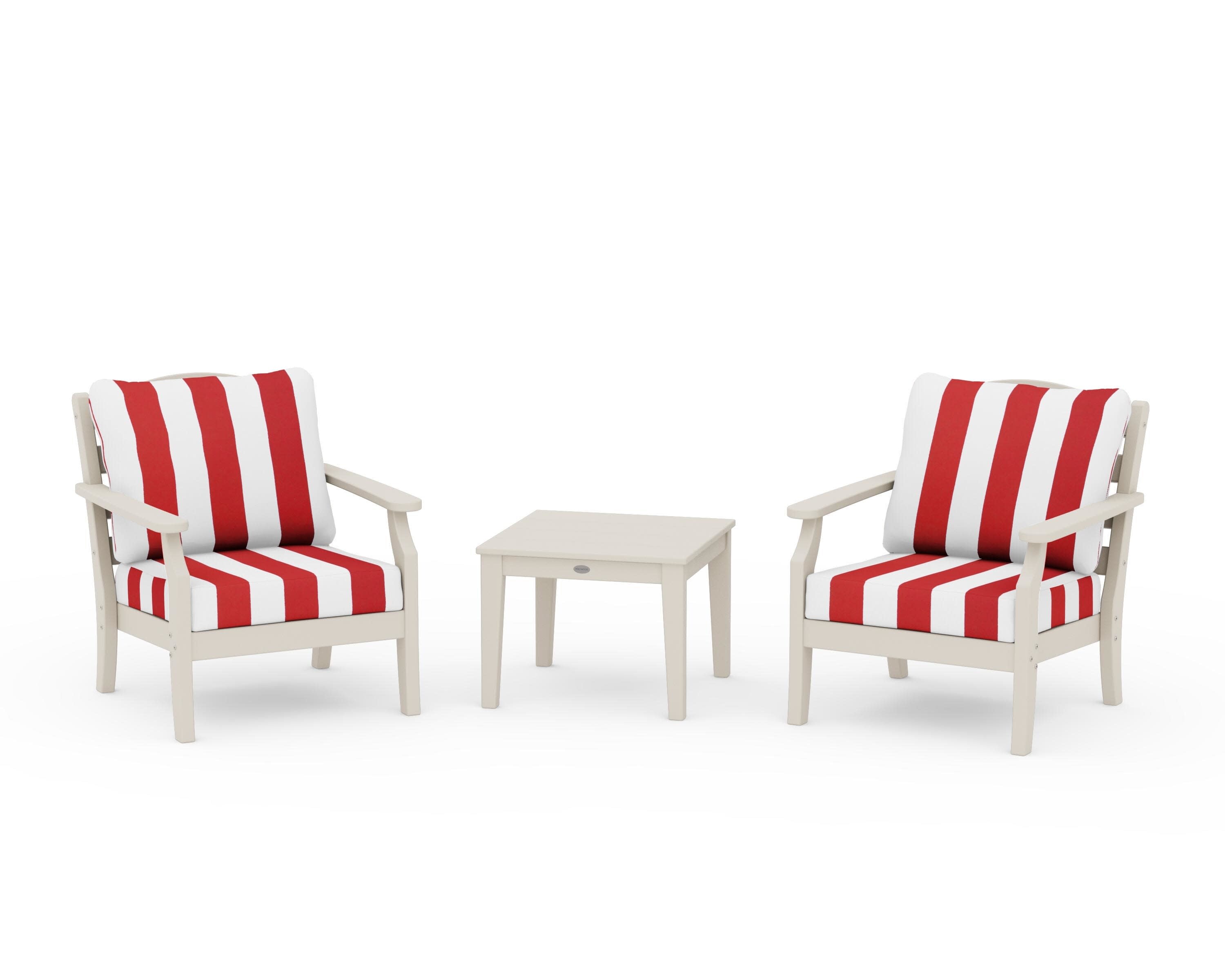 Savannah 3-Piece Deep Seating Set in Sand / Cabana Stripe Crimson
