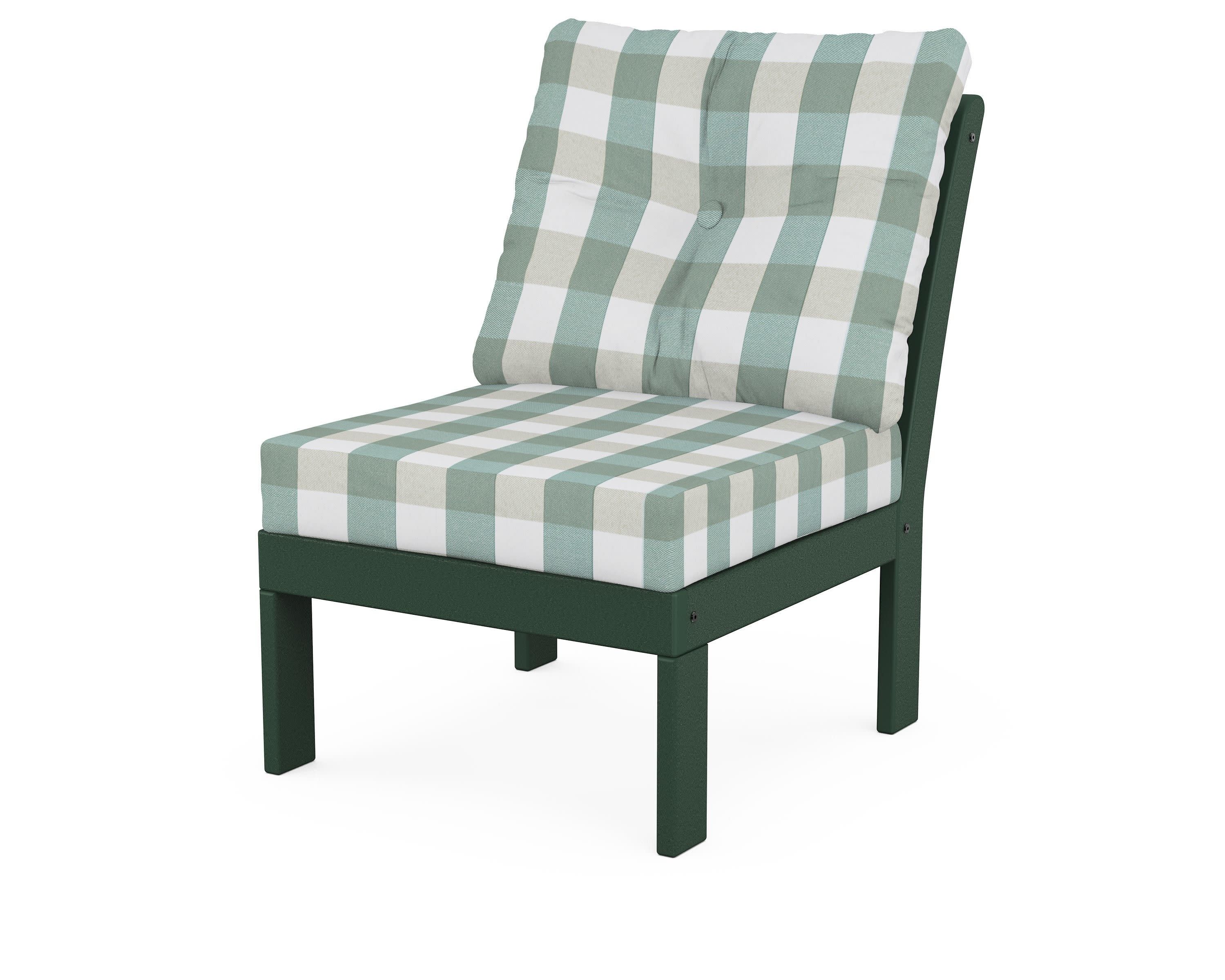 Vineyard Modular Armless Chair in Green / Buffalo Plaid Glacier Spa