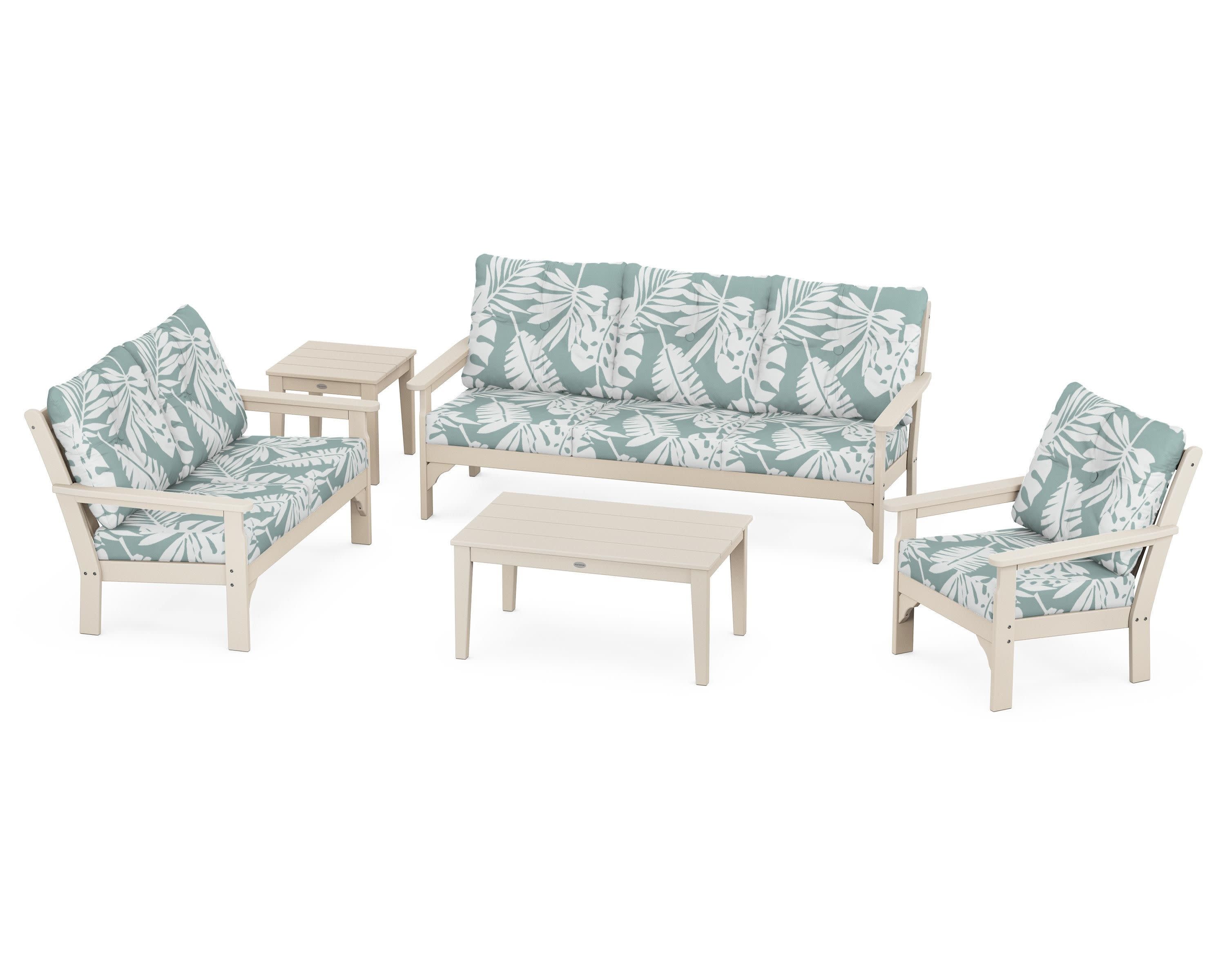 Vineyard 5 Piece Deep Seating Set in Sand / Leaf Glacier Spa