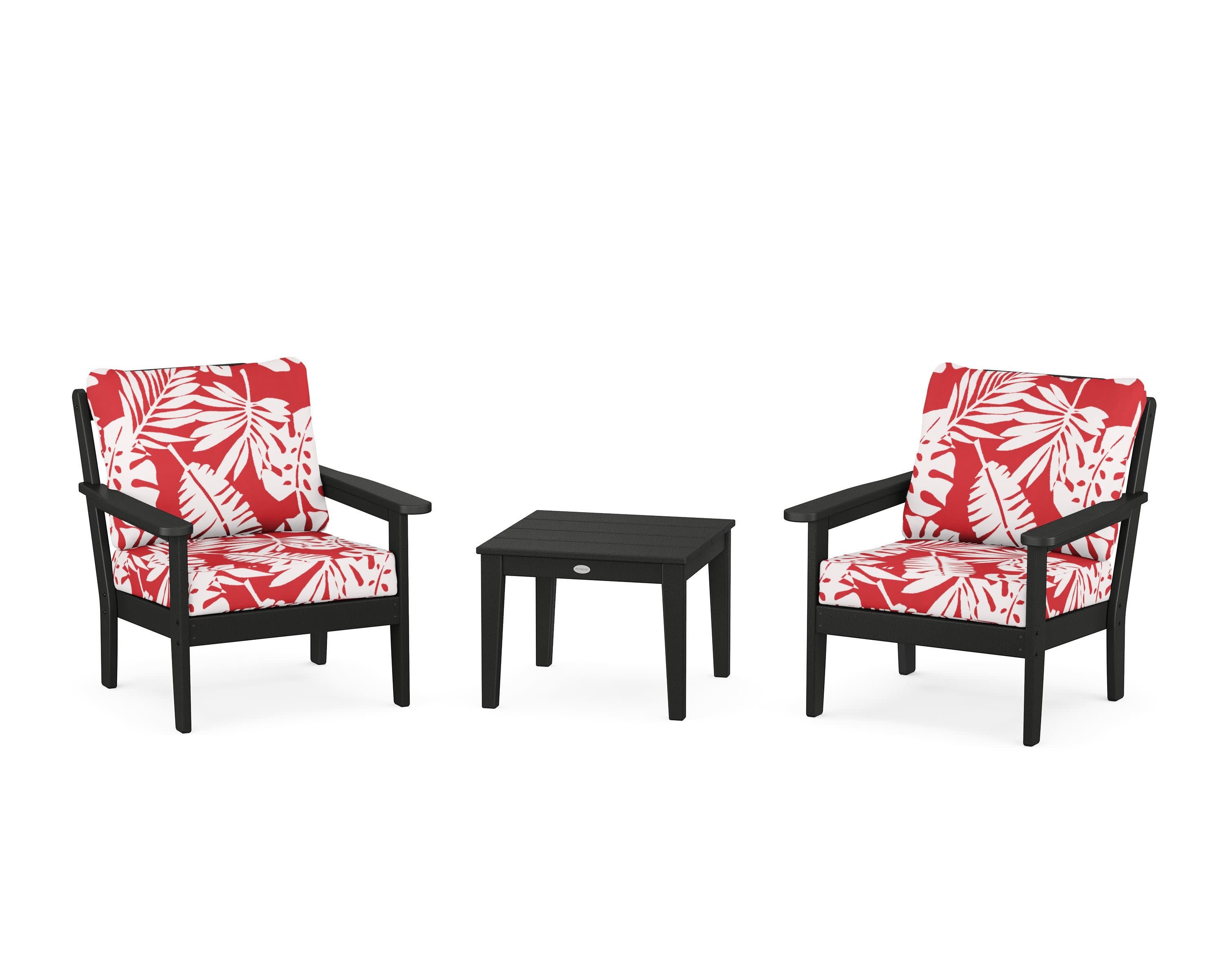 Cottage 3-Piece Deep Seating Set in Black / Leaf Crimson