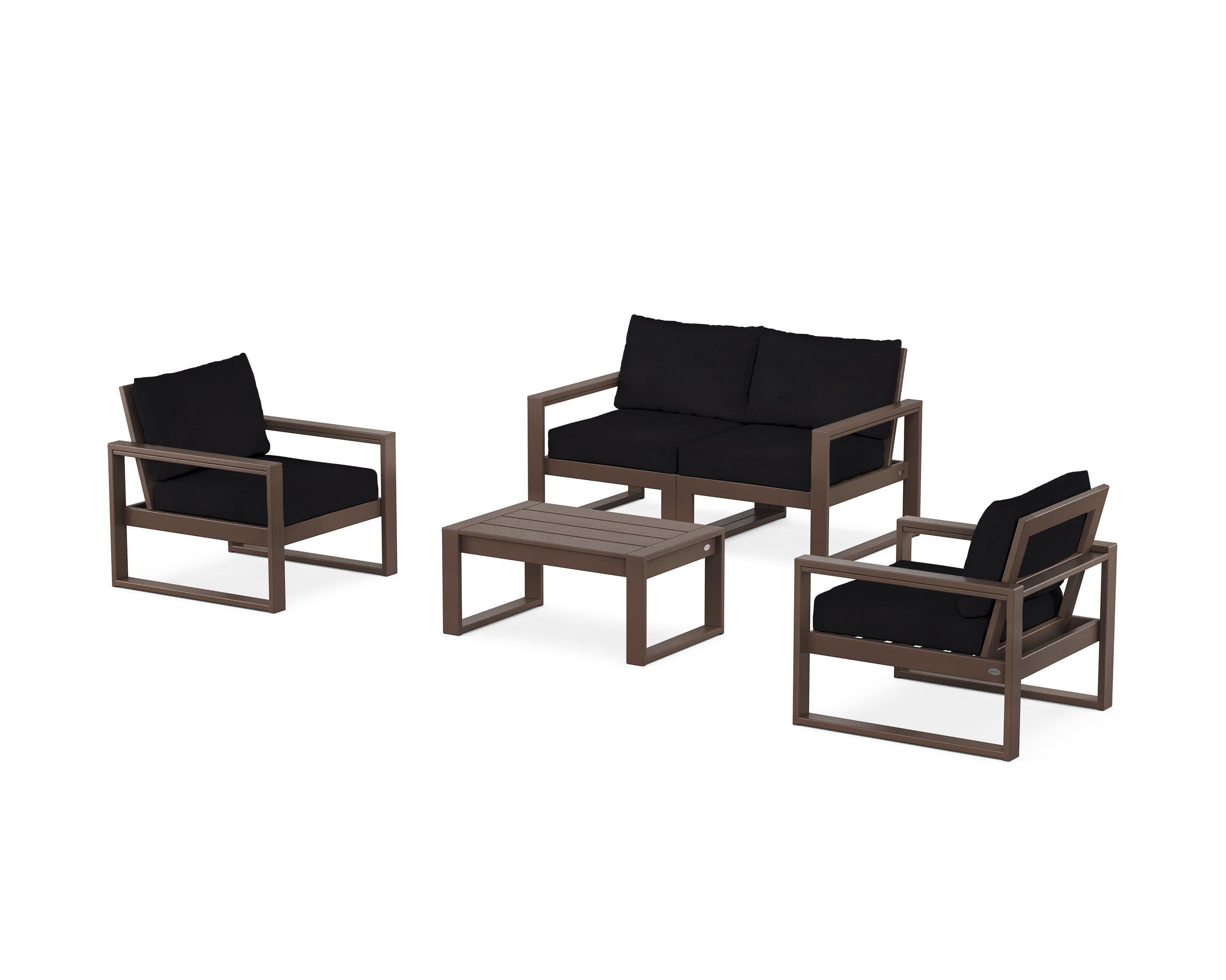 EDGE Sectional 4-Piece Deep Seating Set with Loveseat in Mahogany / Midnight Linen