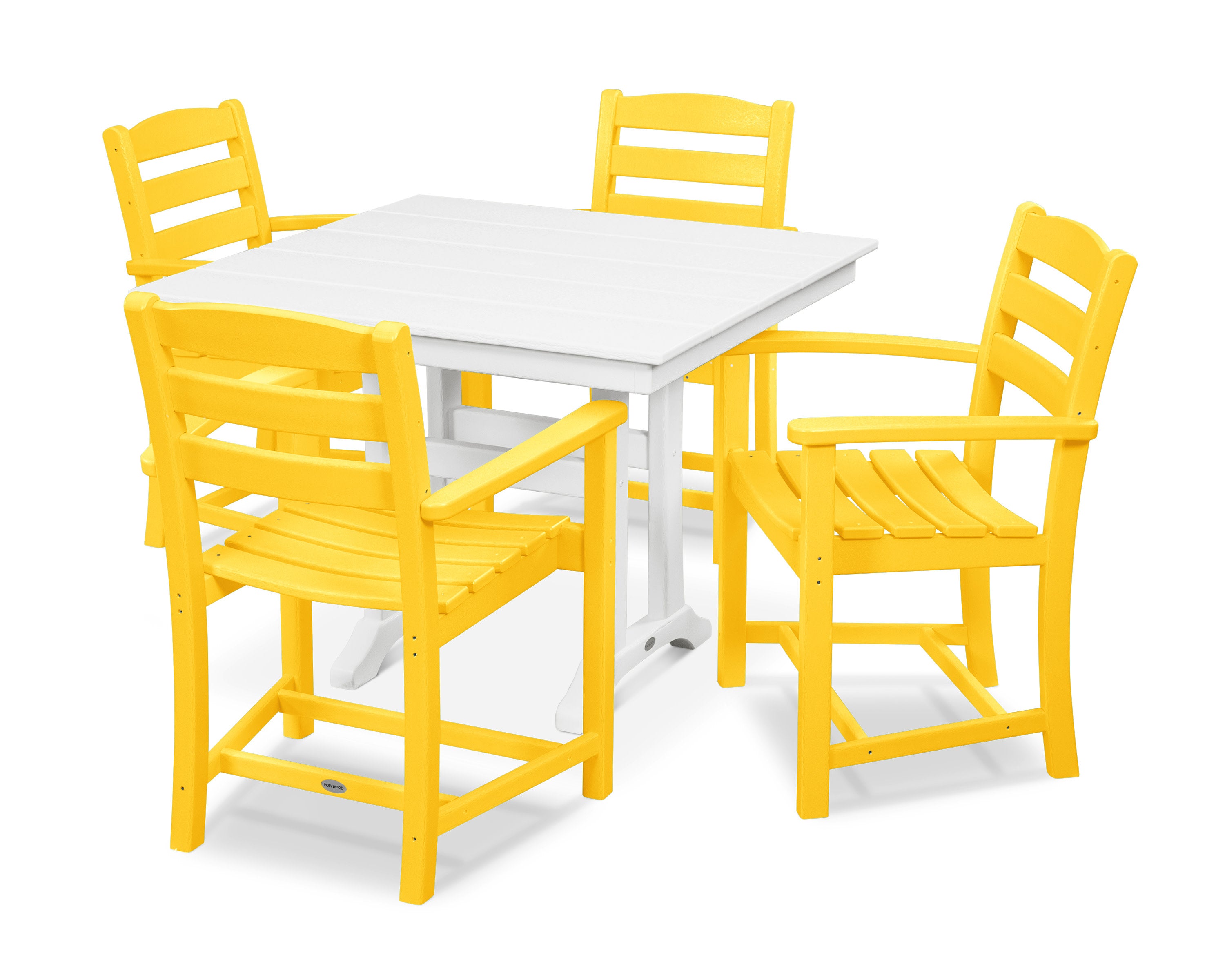 La Casa Caf 5-Piece Farmhouse Trestle Arm Chair Dining Set in Lemon / White