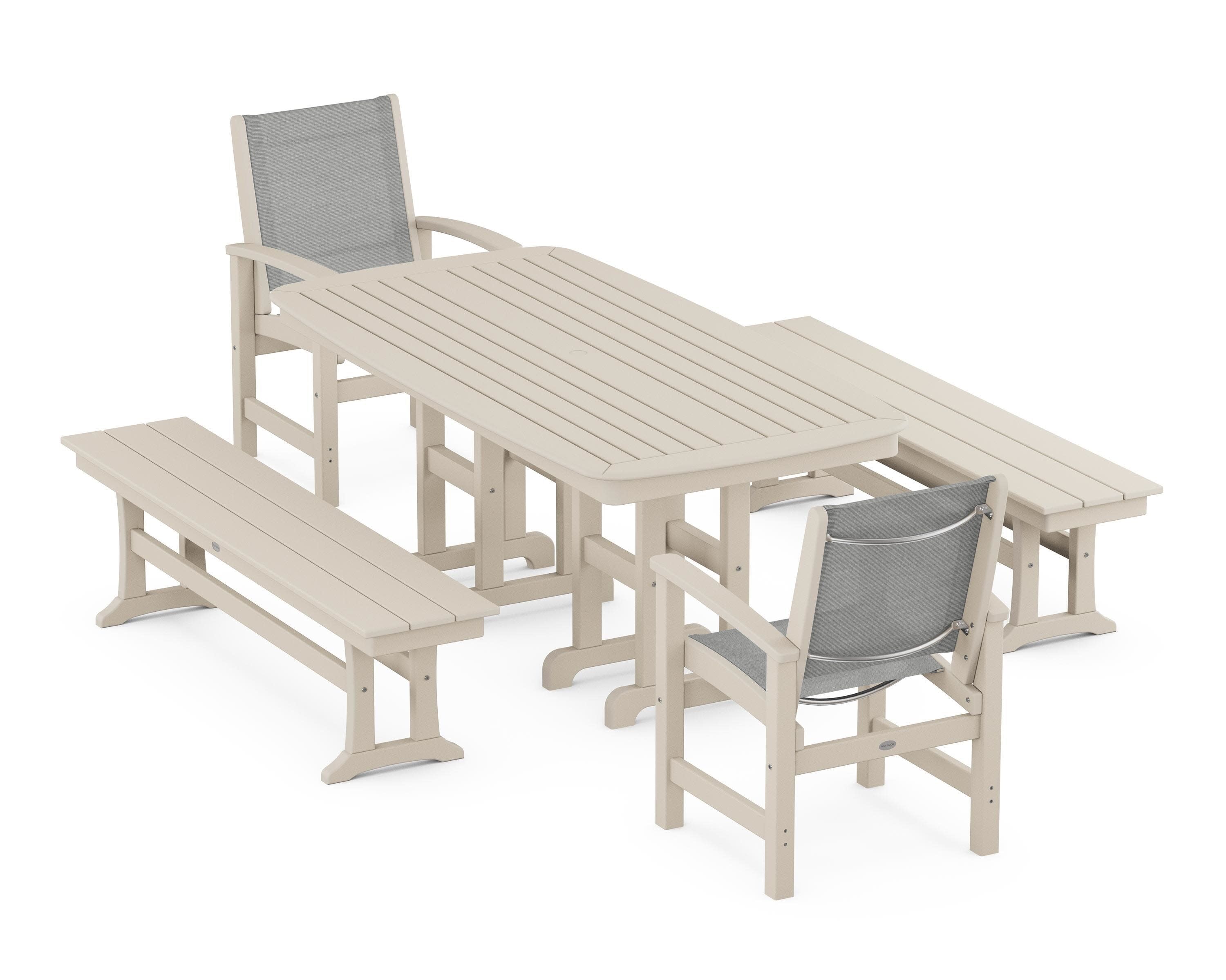 Coastal 5-Piece Dining Set in Sand / Metallic Sling