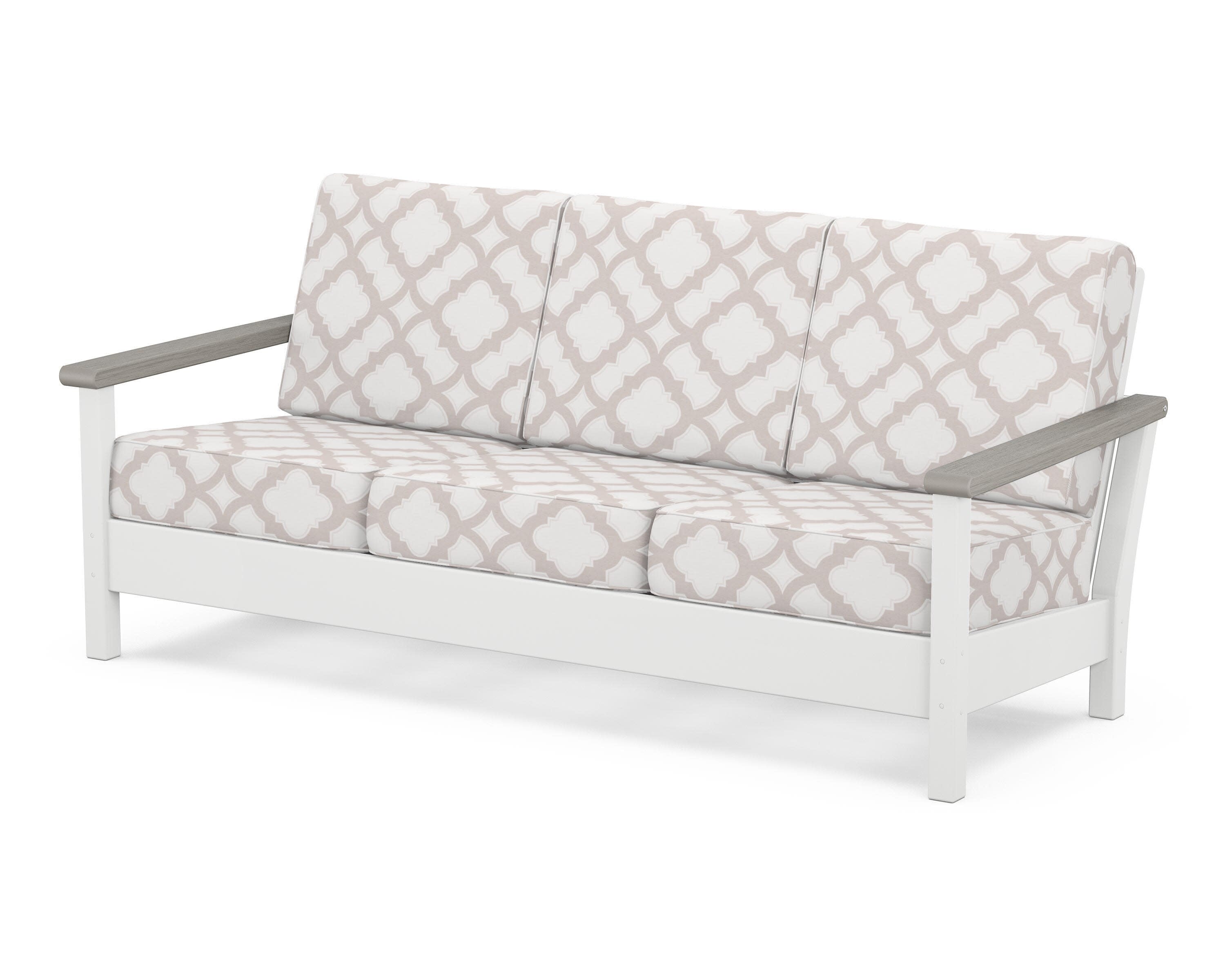 Harbour Deep Seating Sofa in White / Driftwood / Trellis Dune Burlap