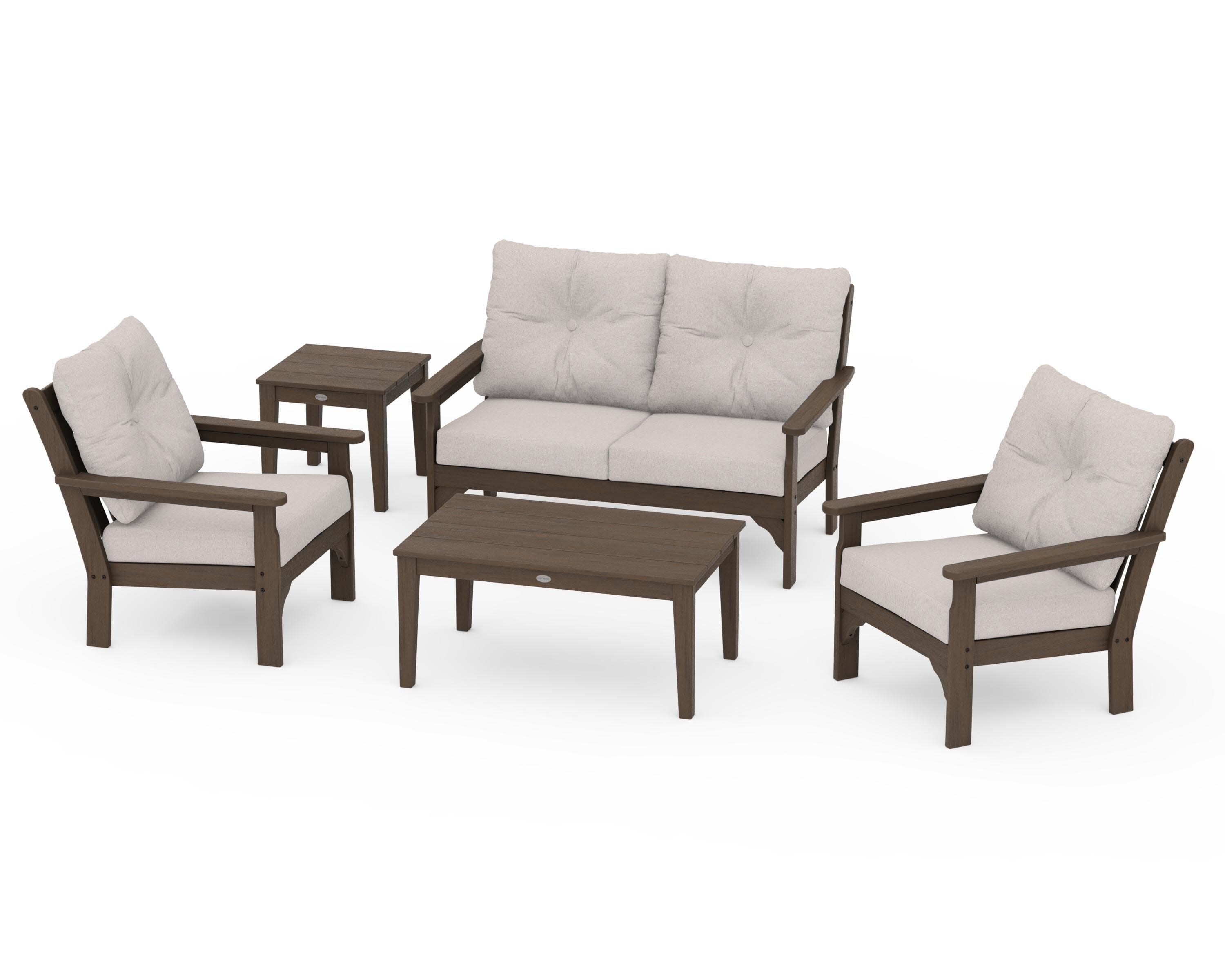 Vineyard 5-Piece Deep Seating Set in Kona / Dune Burlap