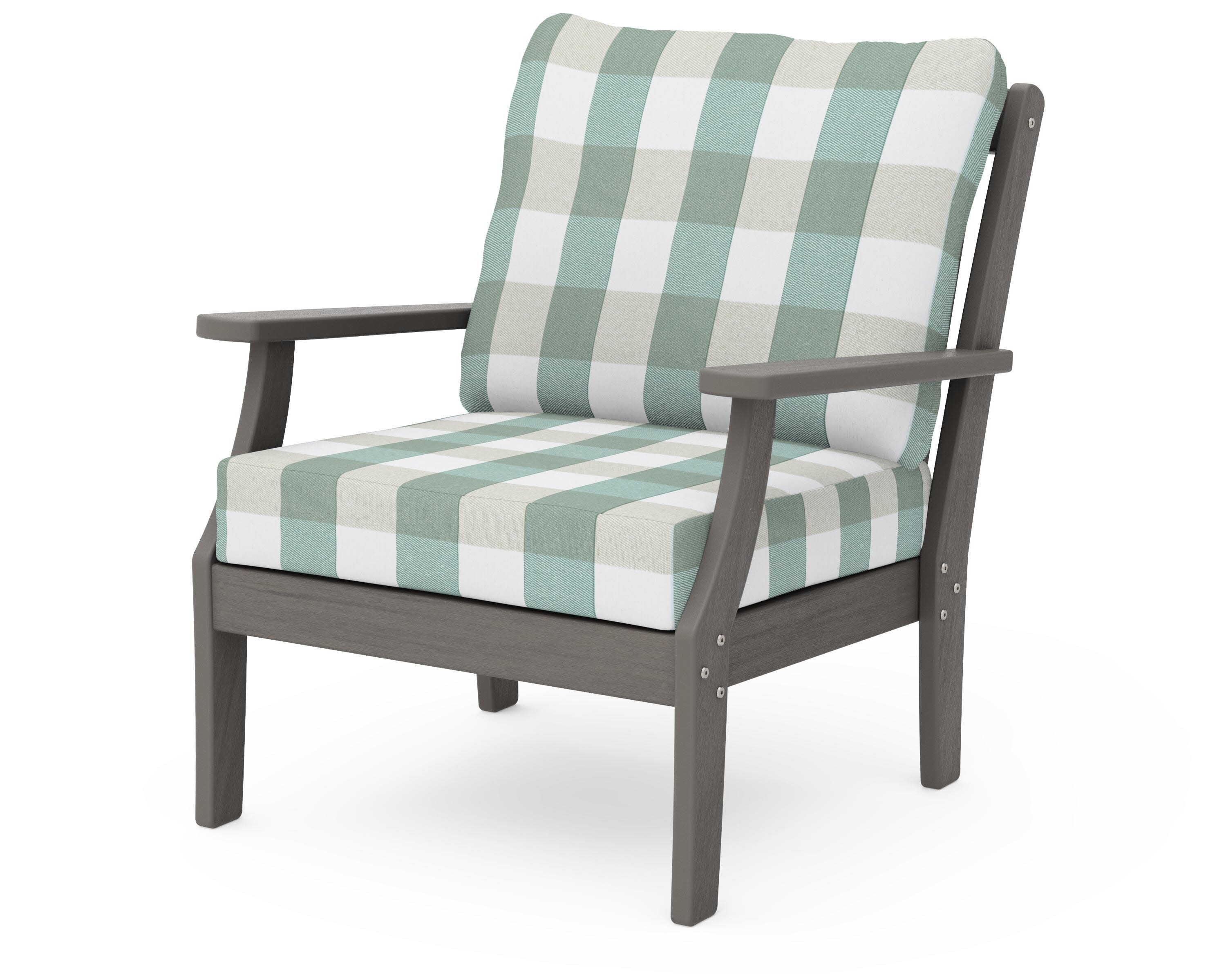 Braxton Deep Seating Chair in Driftwood / Buffalo Plaid Glacier Spa