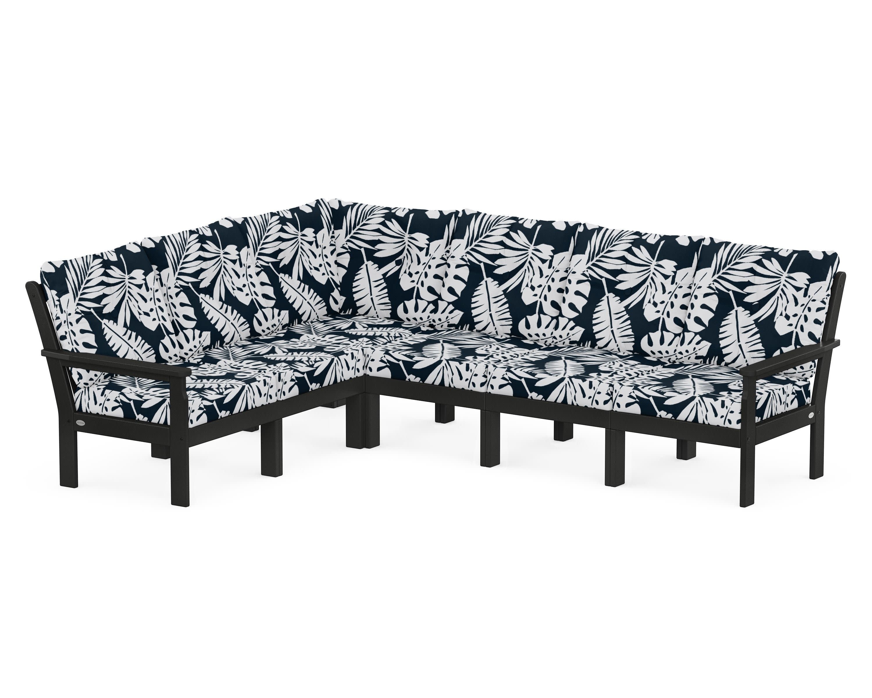 Vineyard 6-Piece Sectional in Black / Leaf Marine Indigo