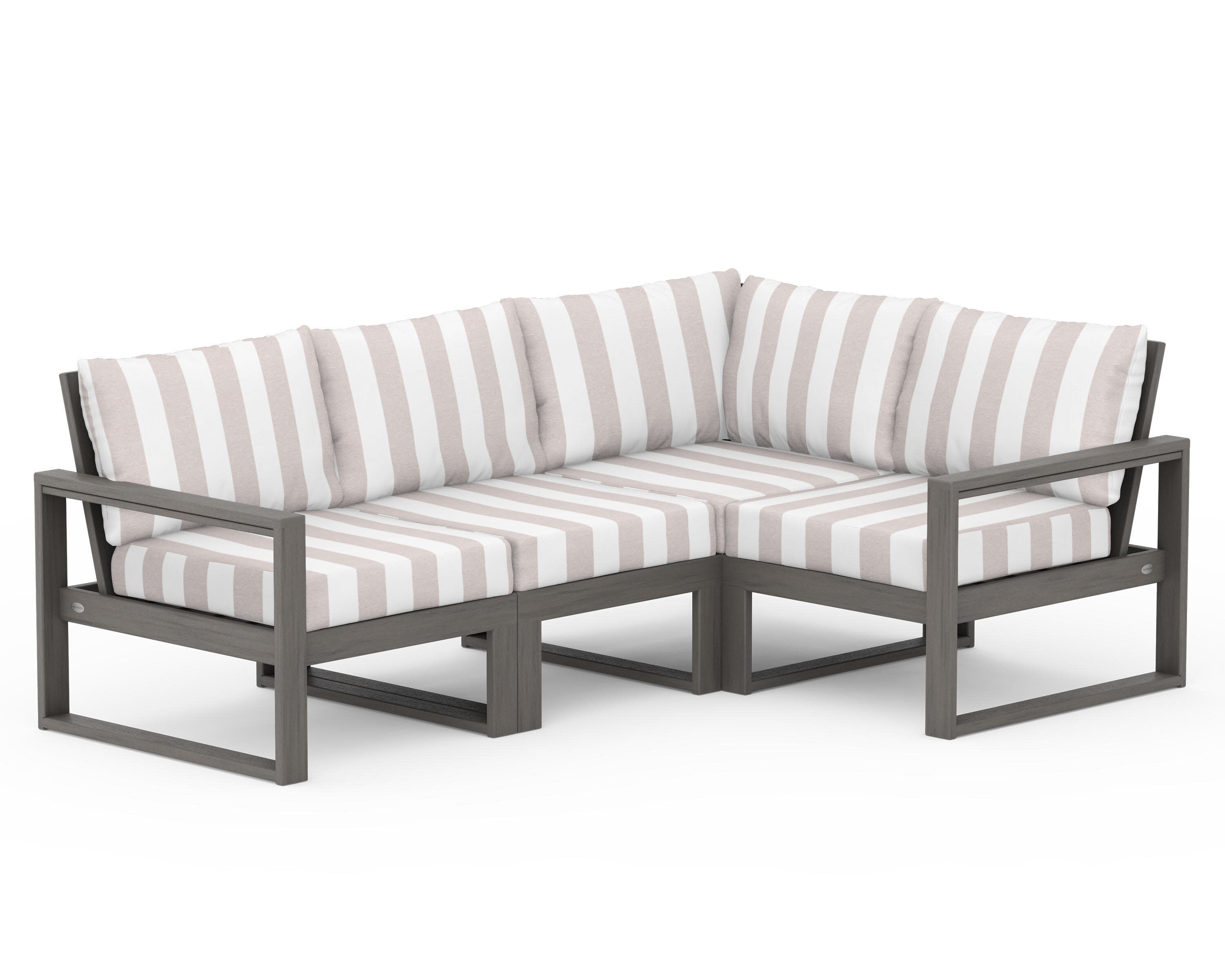 EDGE 4-Piece Modular Deep Seating Set in Driftwood / Cabana Stripe Dune Burlap