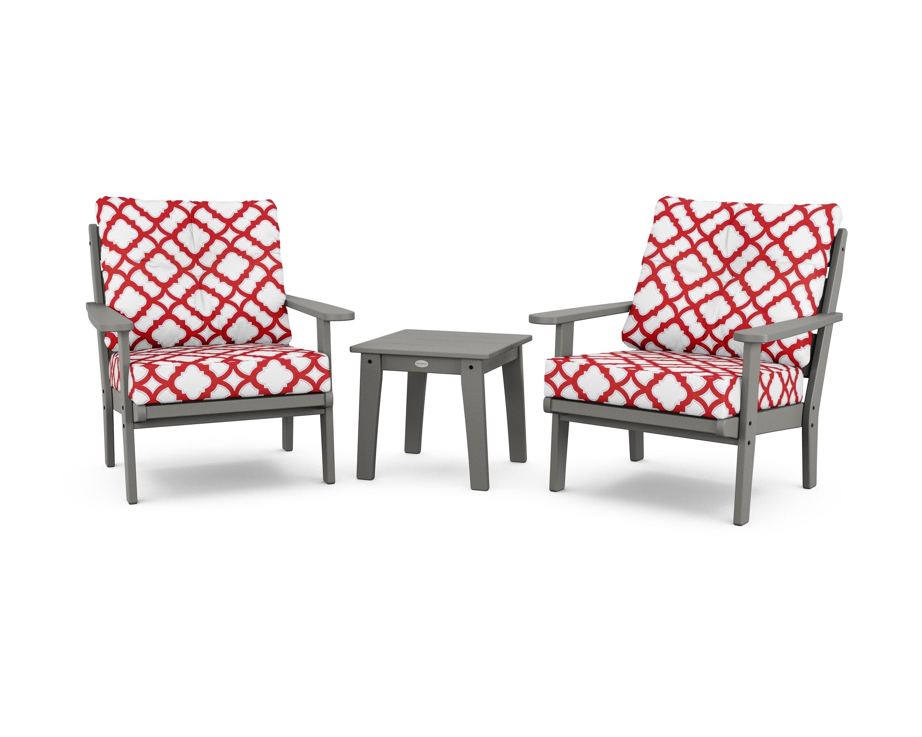 Lakeside 3-Piece Deep Seating Chair Set in Slate Grey / Trellis Crimson